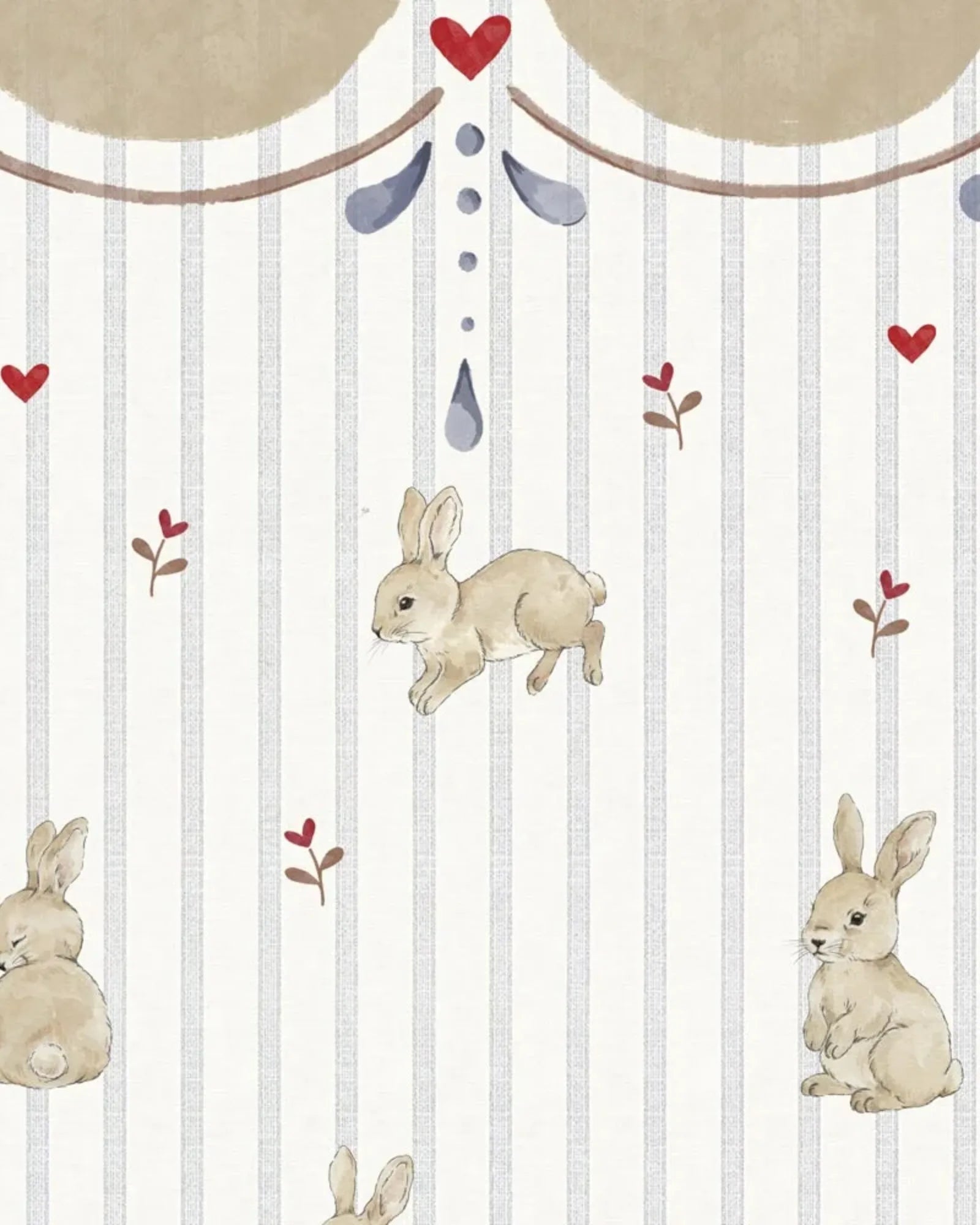 Papier Peint Lapins Cœurs avec Ornement – Chambre Bébé en 50x140cm | Papier Peint Tinitto – Fabrication européenne