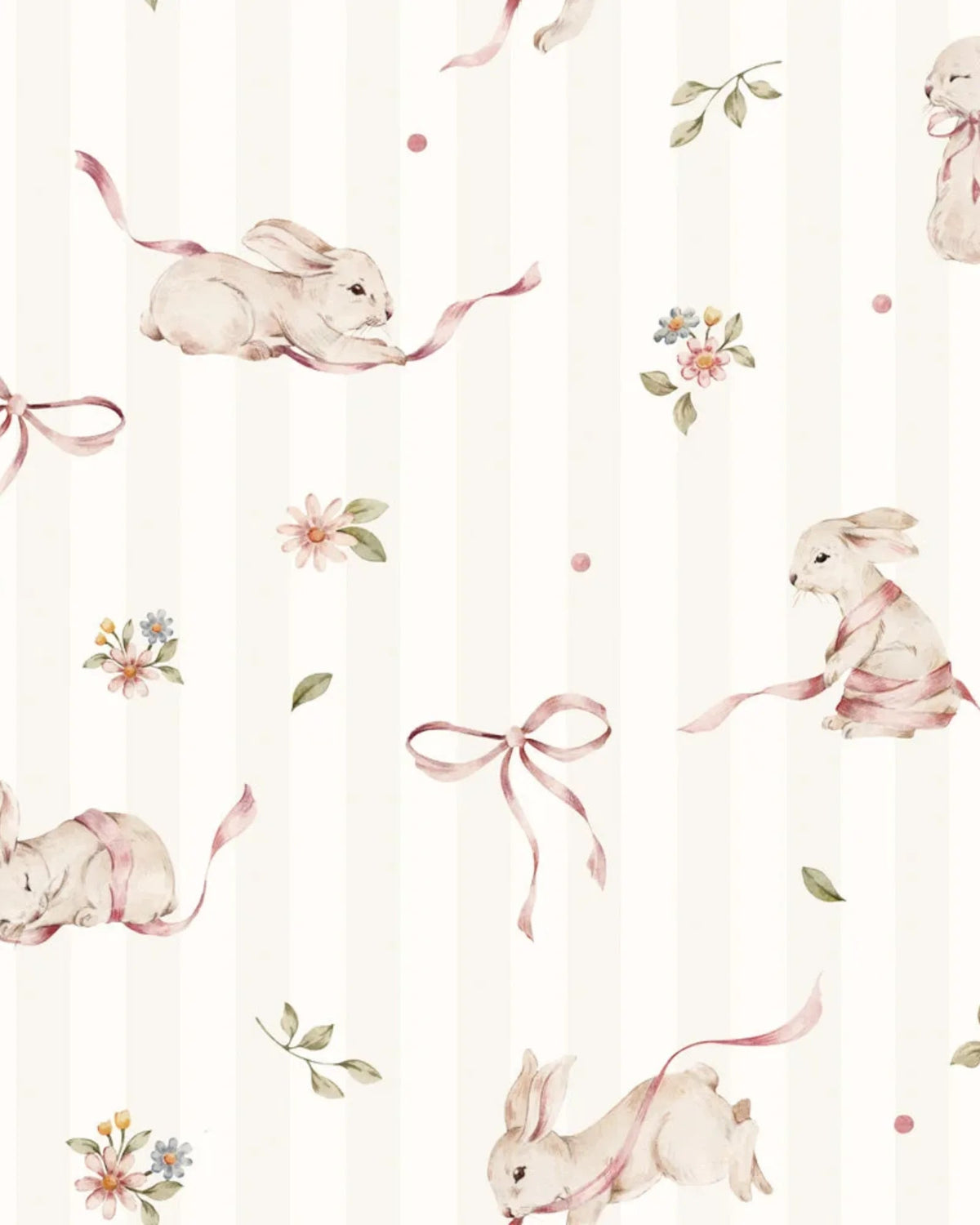 Papier Peint Lapins Roses sur Rayures – Chambre Bébé Fille – Montessori pour enfant – photo 2