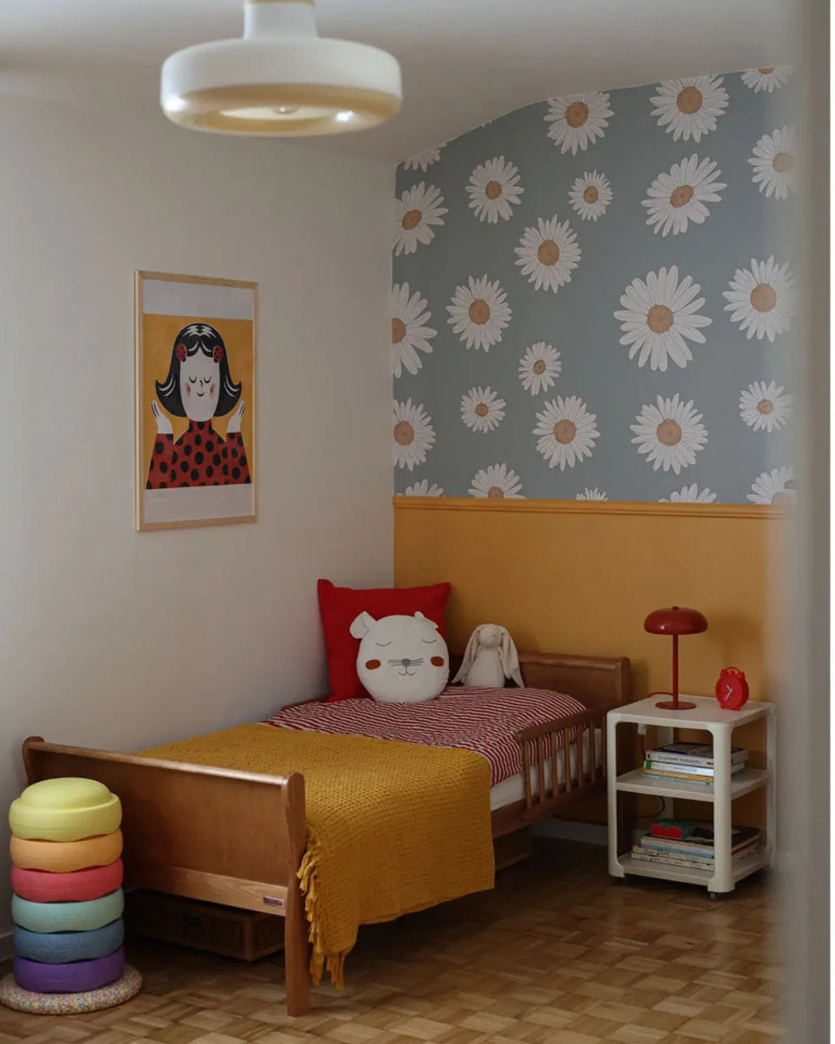 Papier Peint Marguerites Toscanes – Fond Bleu Ciel – Montessori pour enfant – photo 4