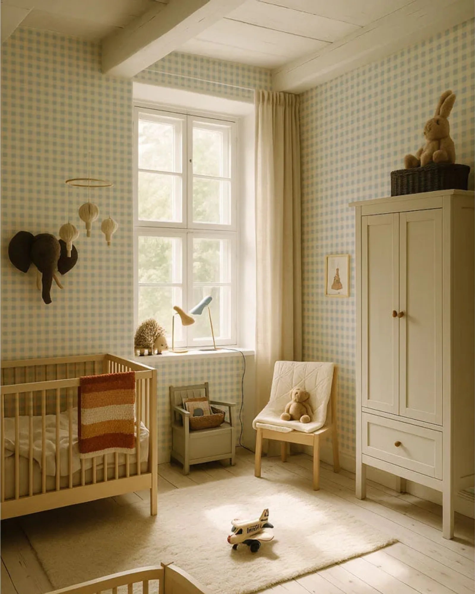 Papier Peint Micro - Carreaux Bleu et Crème – Chambre Bébé Garçon – Montessori pour enfant – photo 1