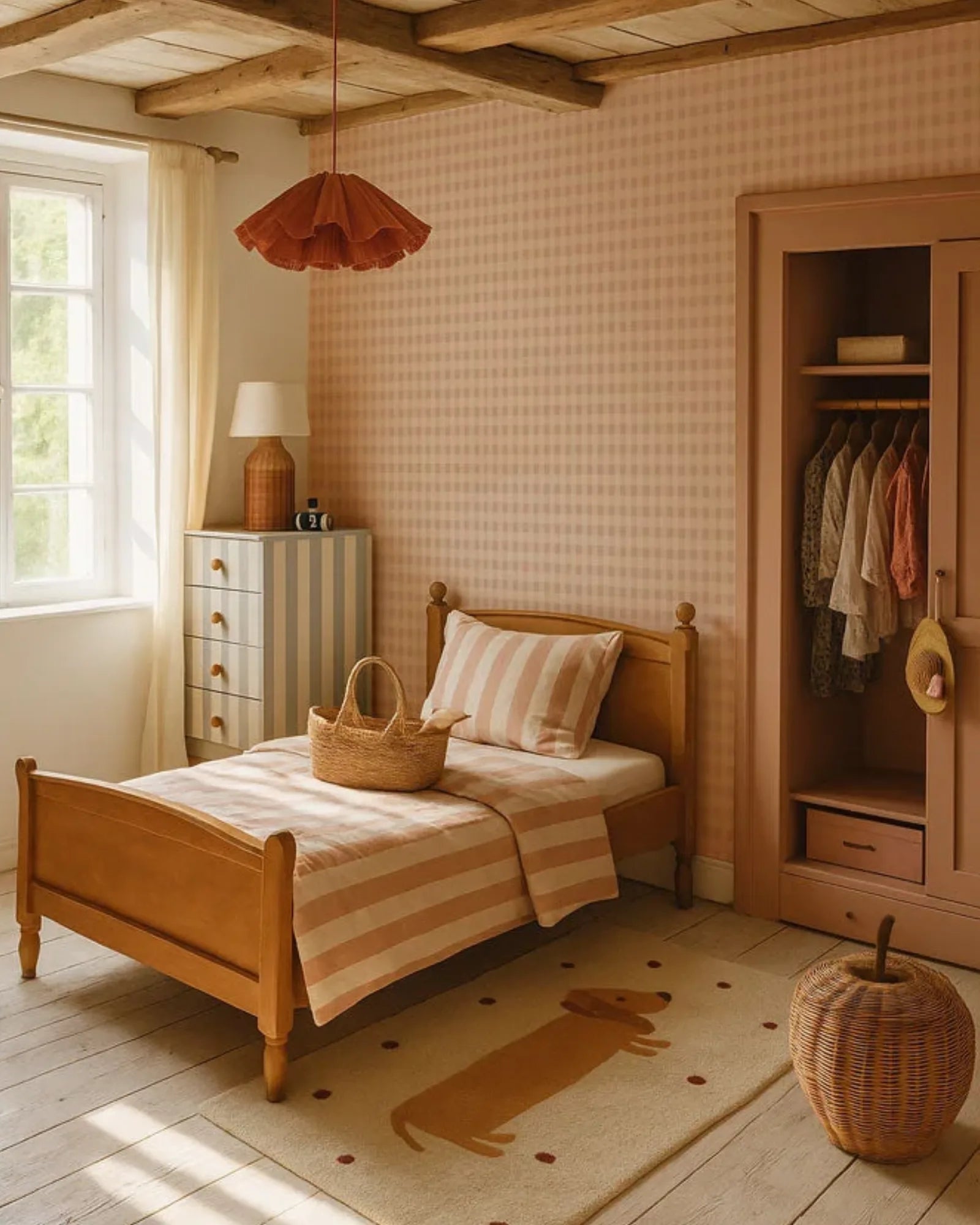 Papier Peint Micro - Carreaux Rose et Crème – Chambre Bébé Fille en 50x140cm | Papier Peint Tinitto – Fabrication européenne