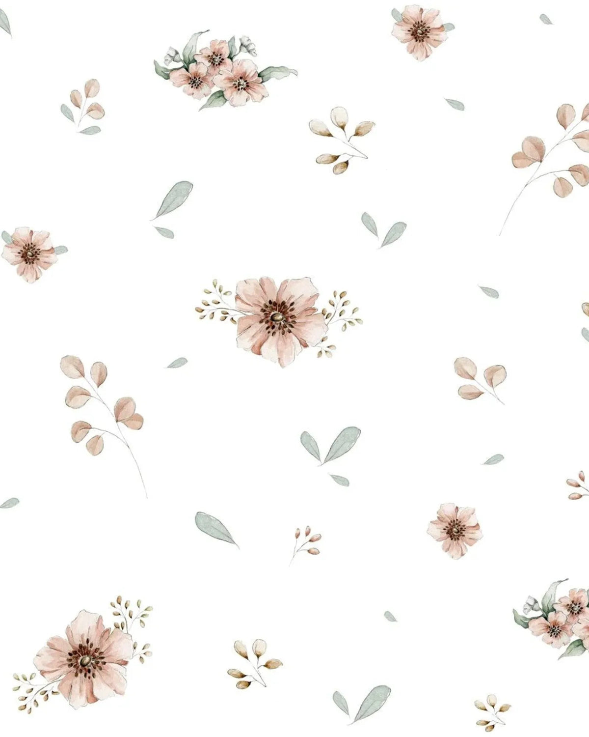 Papier Peint Petites Fleurs Aquarelle Fond Blanc – Chambre Bébé – Montessori pour enfant – photo 2
