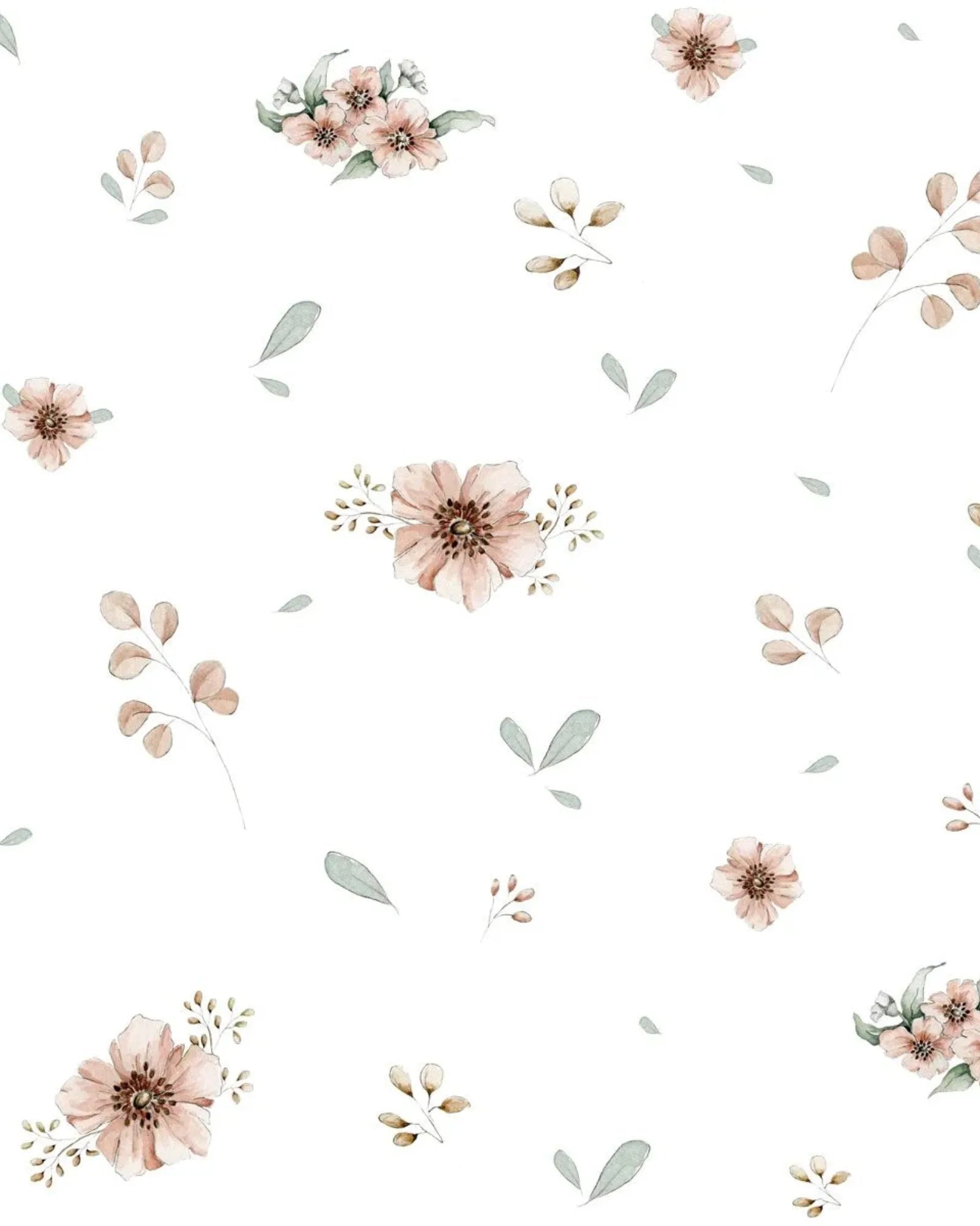 Papier Peint Petites Fleurs Aquarelle Fond Blanc – Chambre Bébé en 50x140cm | Papier Peint Tinitto – Fabrication européenne
