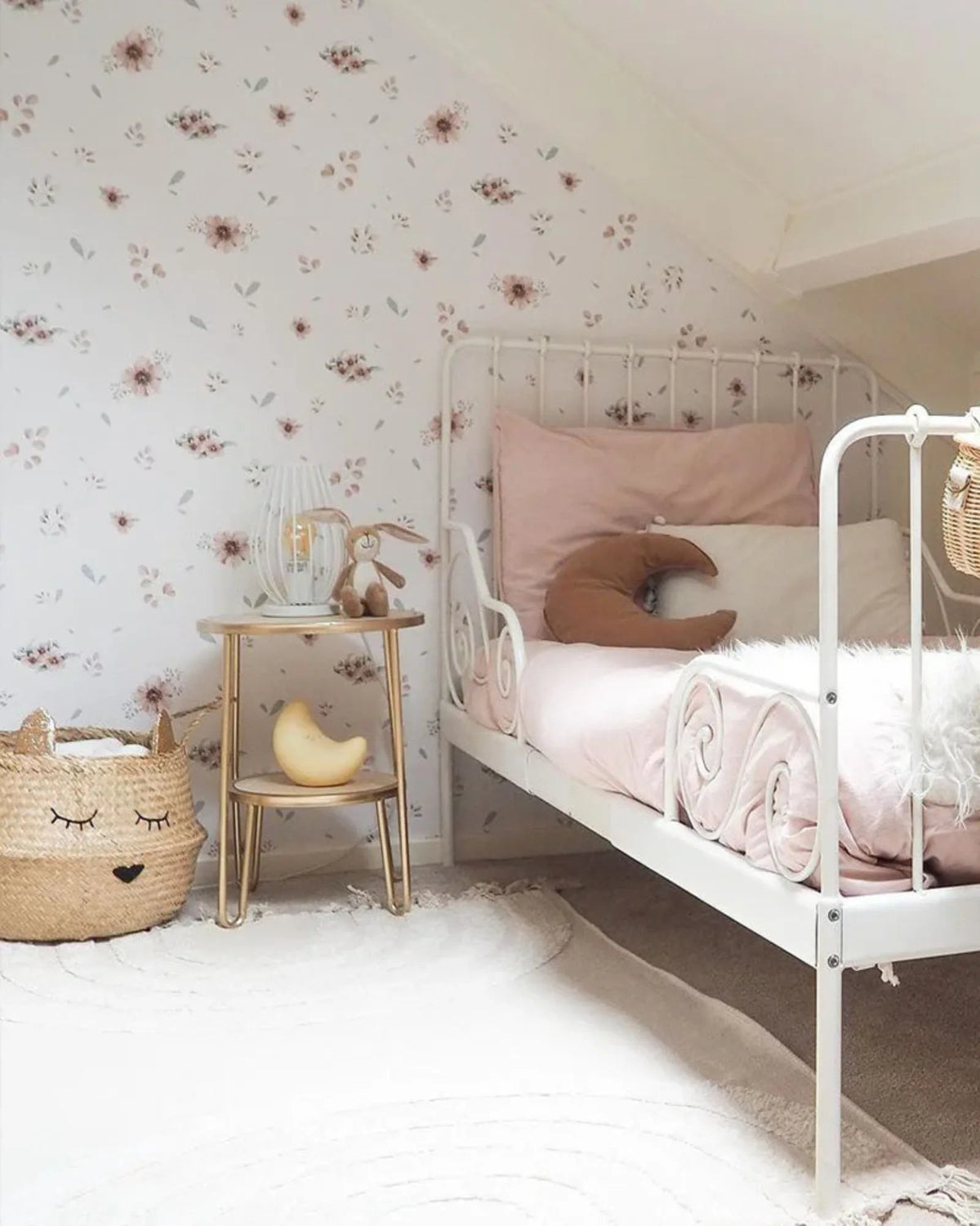 Papier Peint Petites Fleurs Aquarelle Fond Blanc – Chambre Bébé – Montessori pour enfant – photo 3