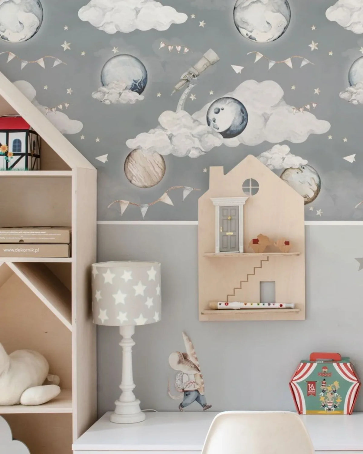 Papier Peint Planètes Magiques Bleu Pastel – Chambre Garçon – Montessori pour enfant – photo 1