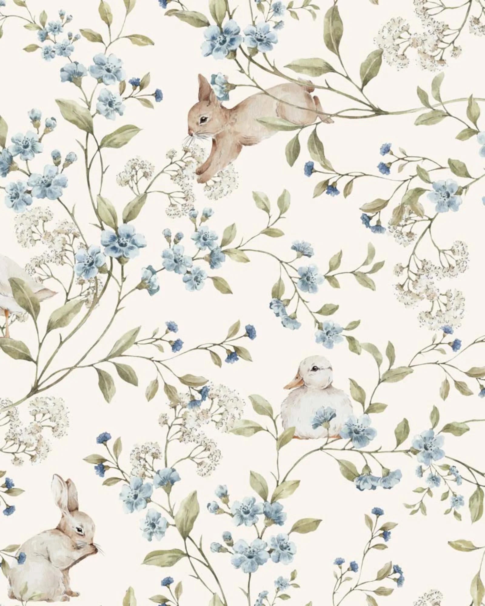 Papier Peint Prairie Canards et Lapins – Chambre Bébé – Montessori pour enfant – photo 1