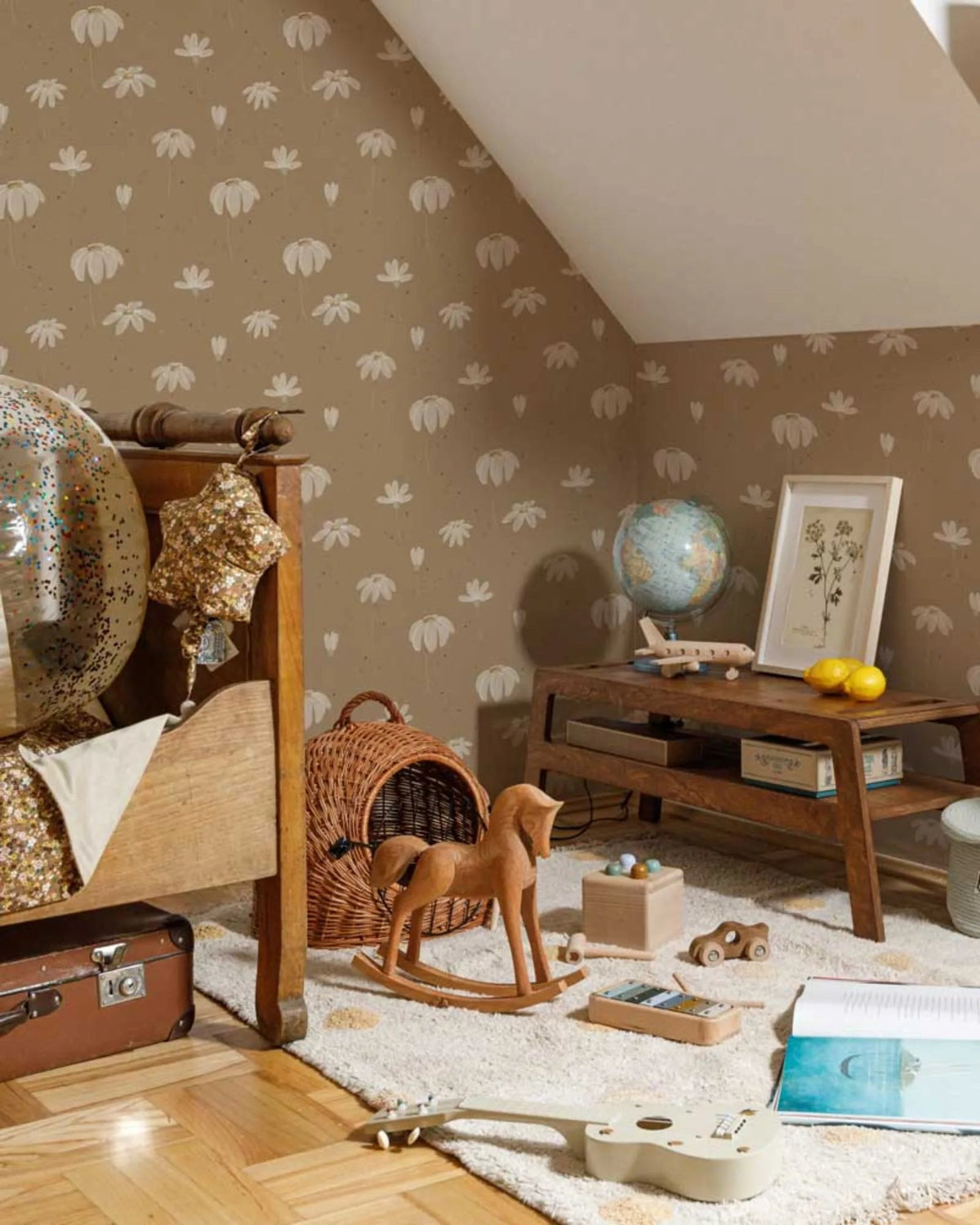 Papier Peint Prairie Féerique Fleurs &amp; Cœurs – Chambre Bébé – Montessori pour enfant – photo 1