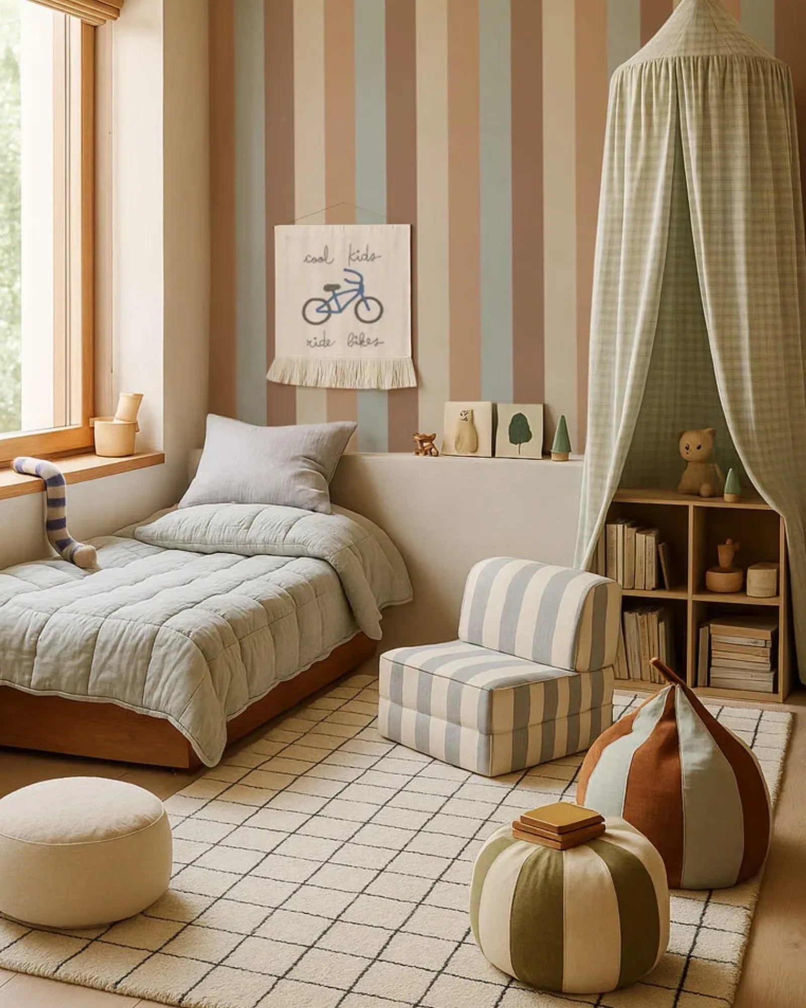 Papier Peint Rayé Effet Lin Naturel – Style Scandinave & Bohème Chic – Montessori pour enfant – photo 1
