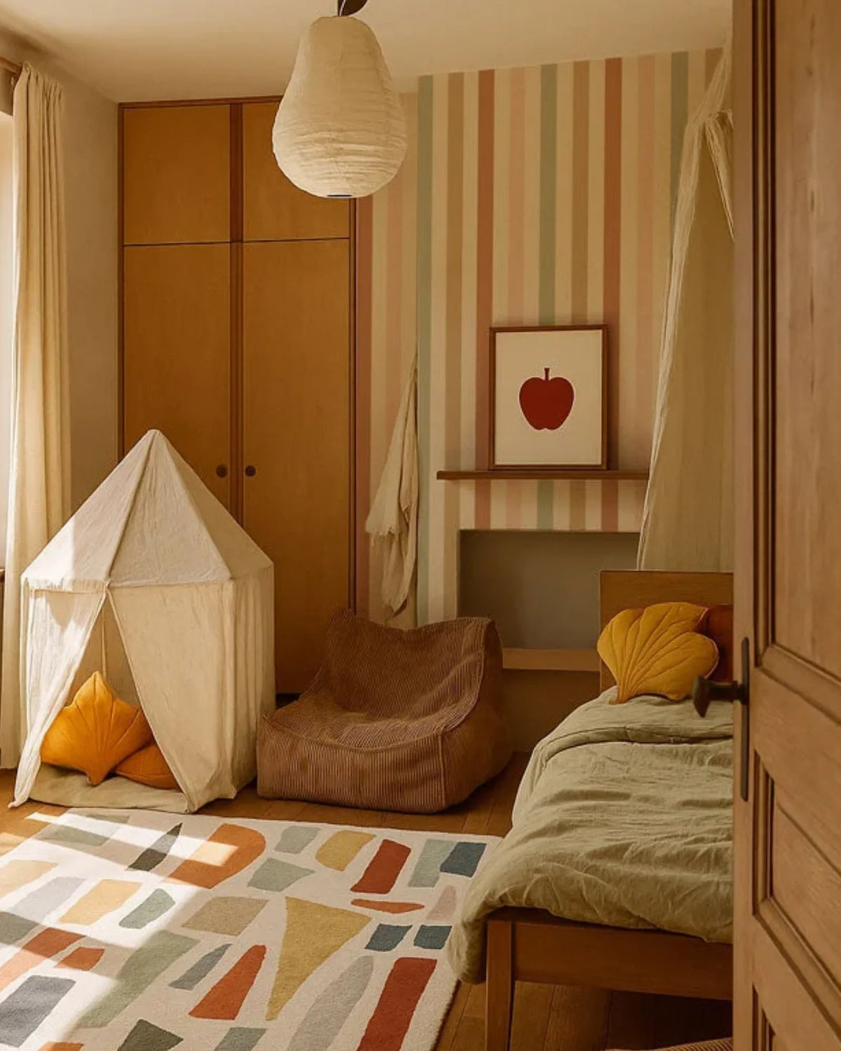 Papier Peint à Rayures Couleurs Chaudes – Décoration Murale Tendance – Montessori pour enfant – photo 3