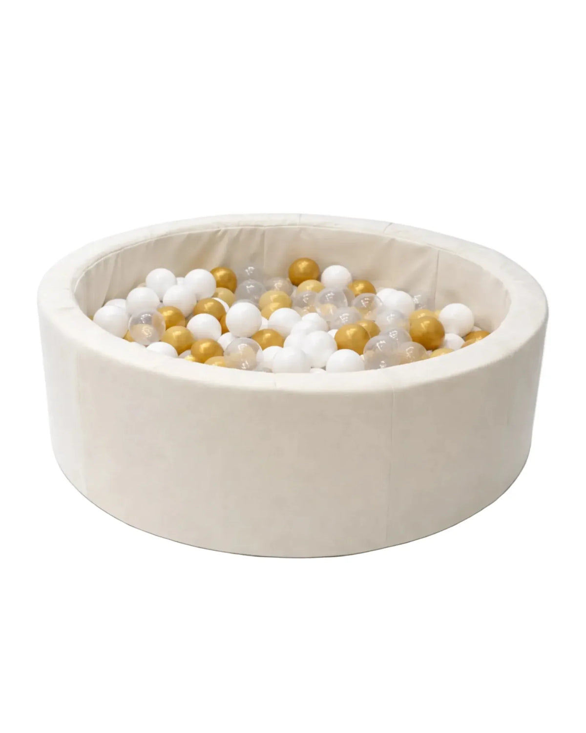 Piscine à balles ronde en mousse 90 × 30 cm — 200 balles dorées et blanches – Montessori pour enfant – photo 1