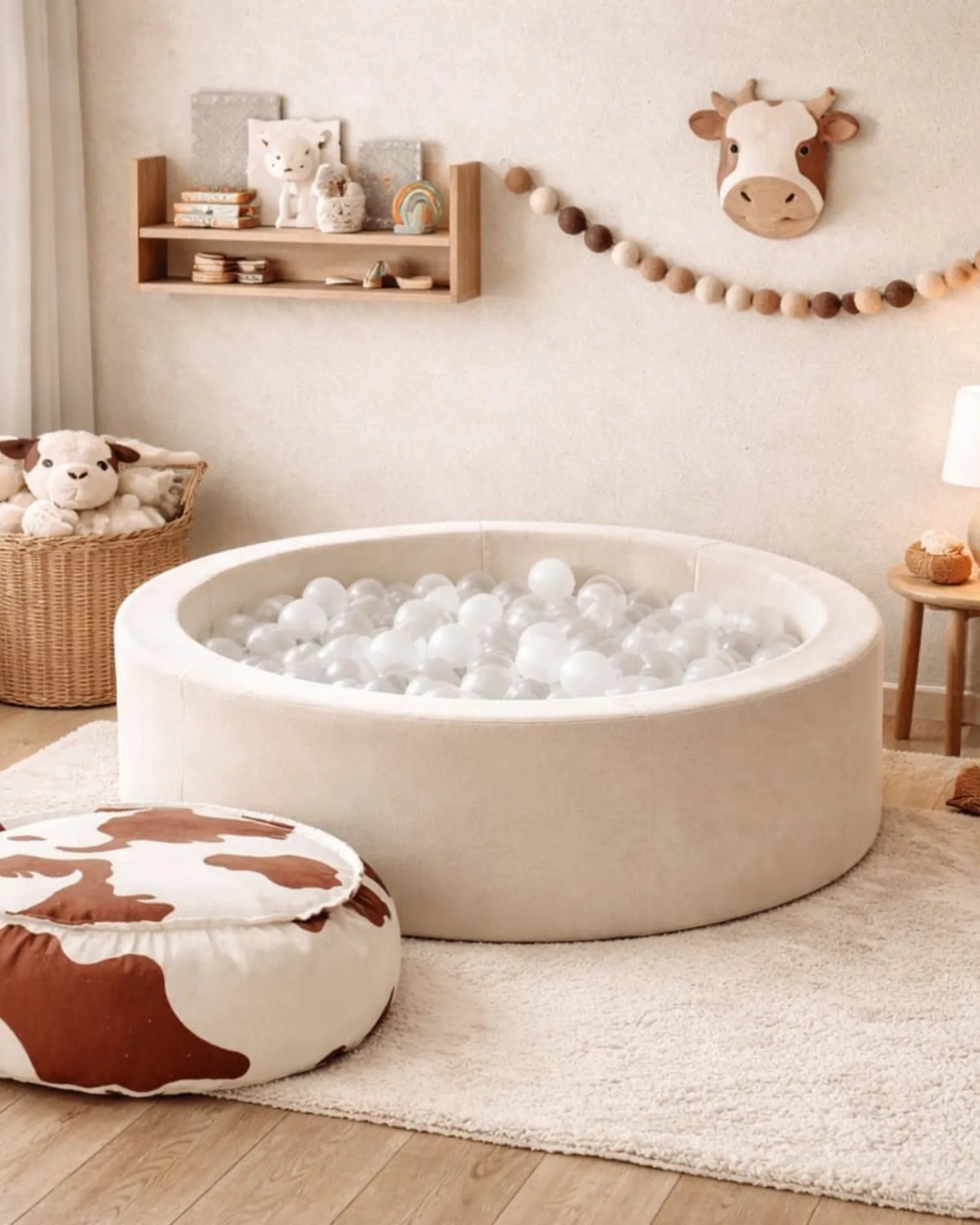 Piscine à balles ronde en mousse 90 × 30 cm — 200 balles dorées et blanches – Montessori pour enfant – photo 1