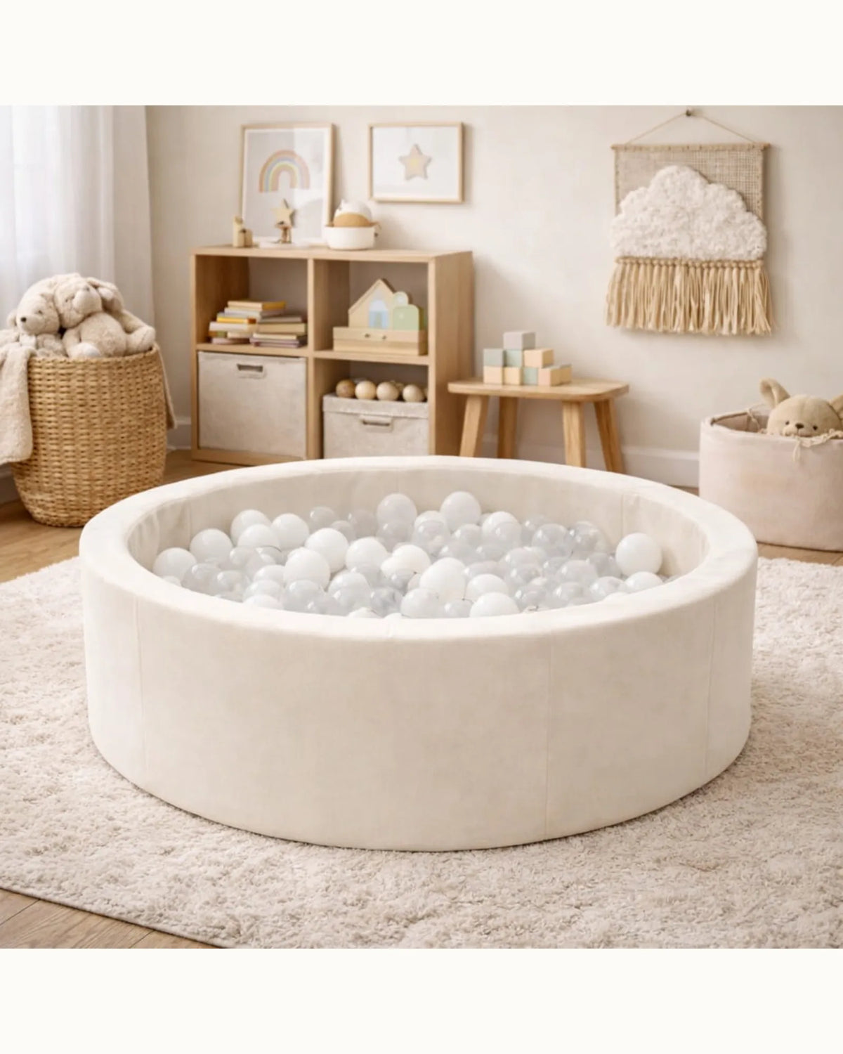 Piscine à balles ronde en mousse 90 × 30 cm — 200 balles dorées et blanches – Montessori pour enfant – photo 3