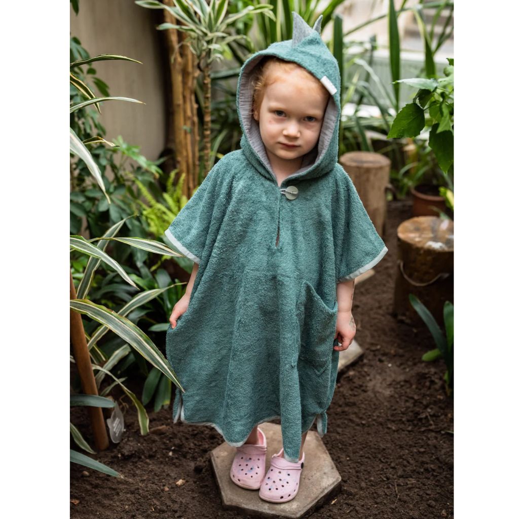 Poncho Enfant Dinosaur – Manches Courtes Doux & Pratique