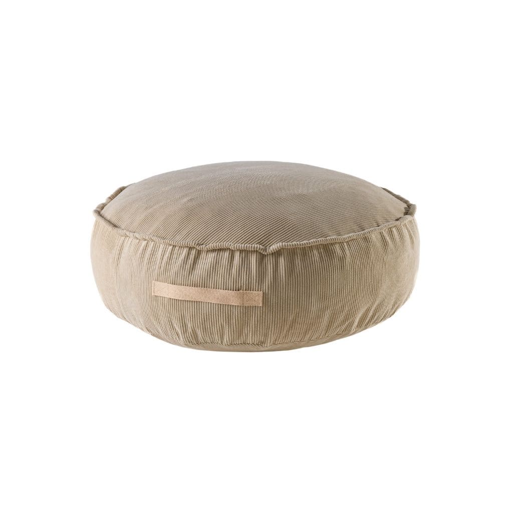 Pouf Enfant Rond MeowBaby® – Confort Velours Côtelé Sand
