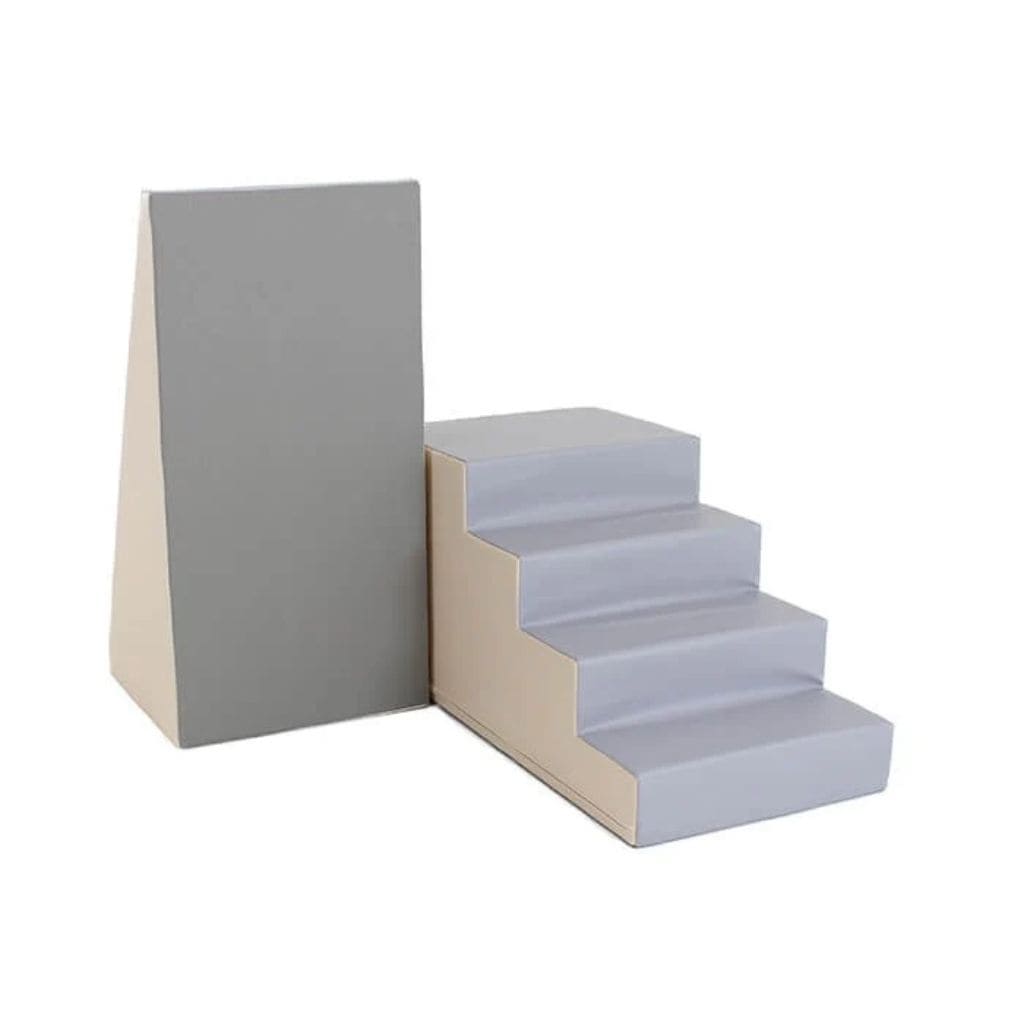 Set Escalier & Toboggan en Mousse Premium - Beige and Grey
