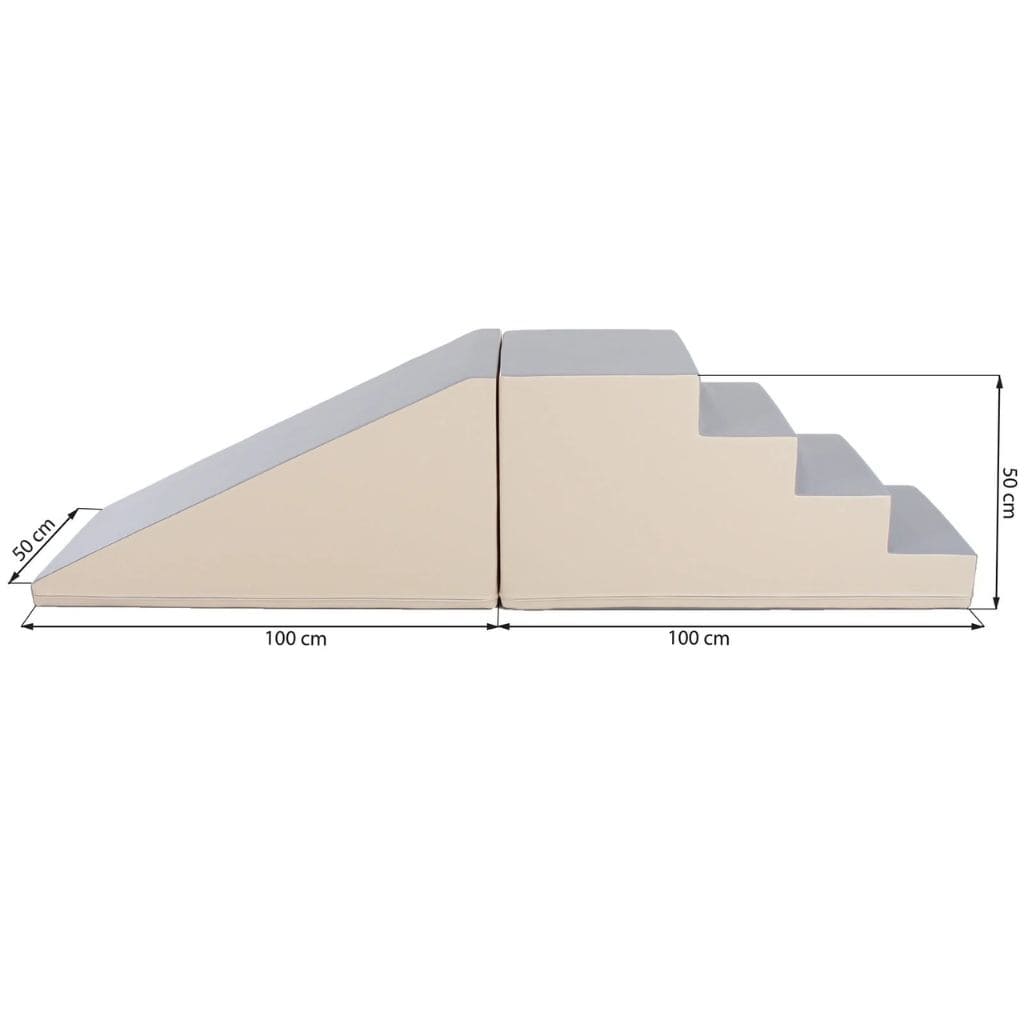 Set Escalier & Toboggan en Mousse Premium - Beige and Grey