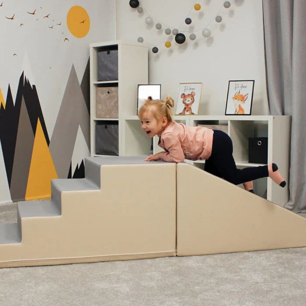 Set Escalier & Toboggan en Mousse Premium - Beige and Grey