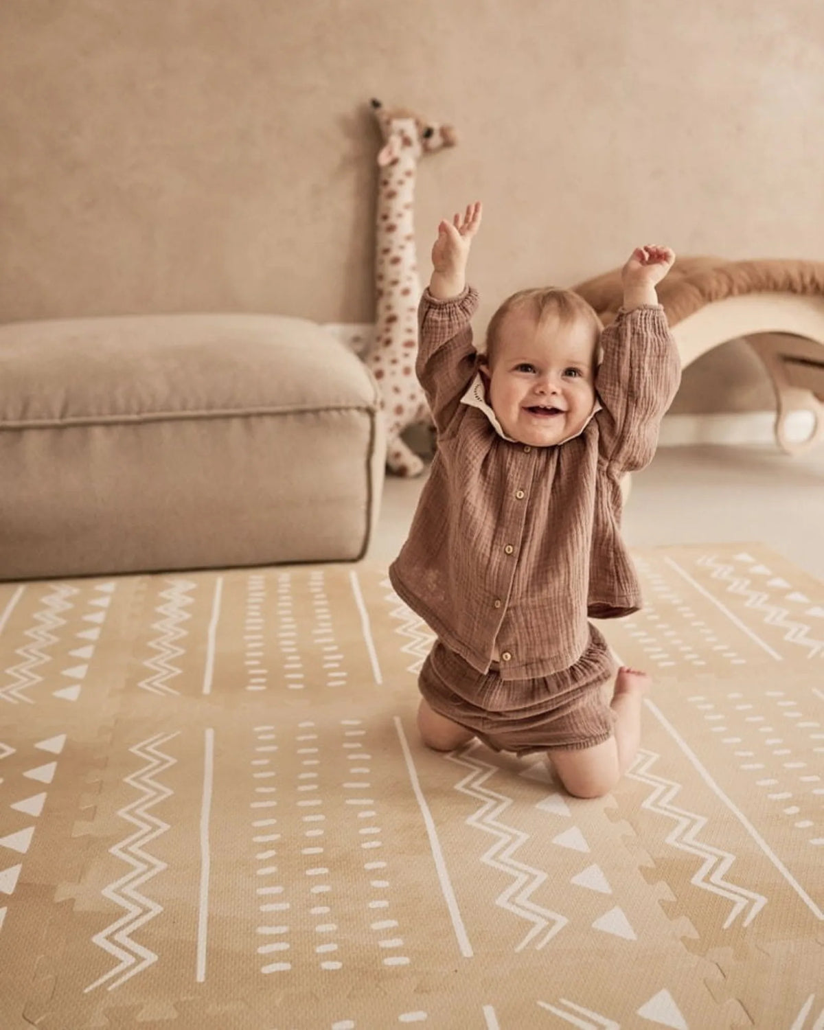 Tapis Puzzle Mousse Boho OLYA KIDS – Azure / Sand | 120×180 cm – Décoration Montessori pour enfant | Tinitto