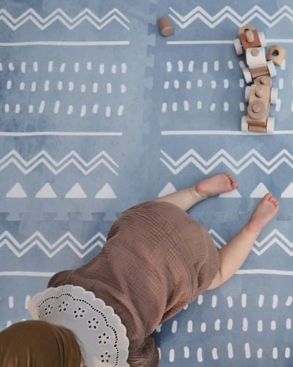 Tapis Puzzle Mousse Boho OLYA KIDS – Azure / Sand | 120×180 cm – Décoration Montessori pour enfant | Tinitto