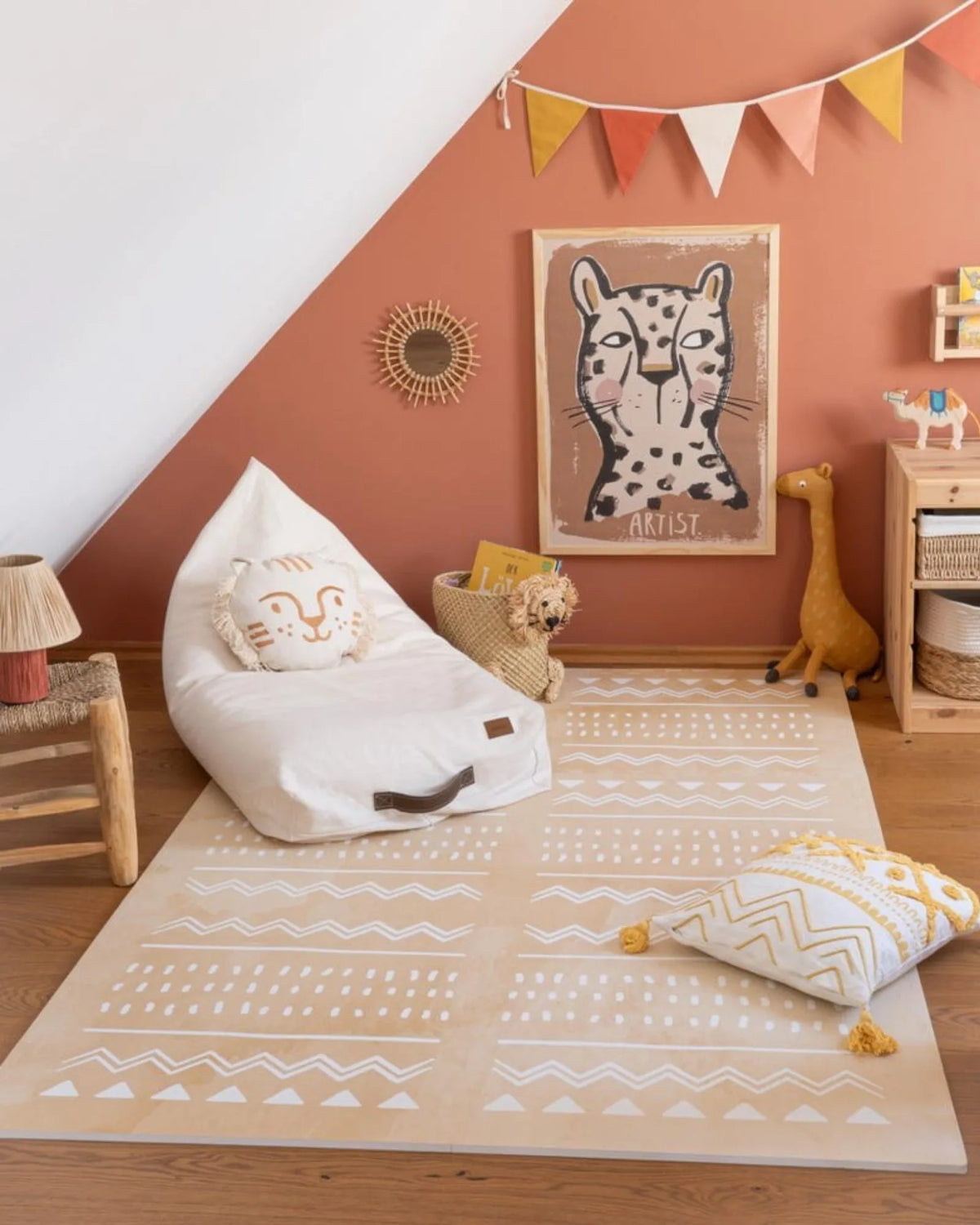 Tapis Puzzle Mousse Boho OLYA KIDS – Azure / Sand | 120×180 cm – Décoration Montessori pour enfant | Tinitto