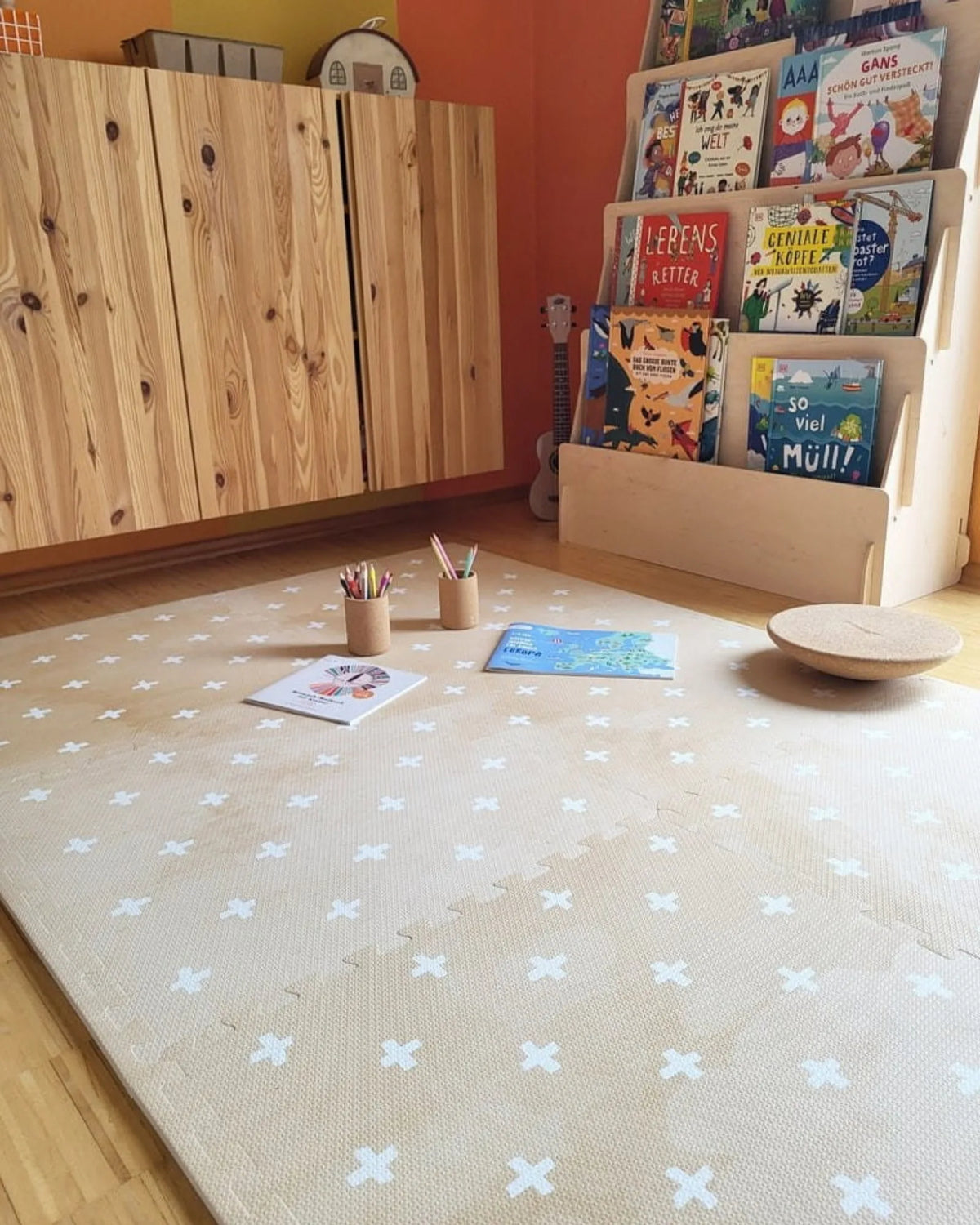 Tapis Puzzle Mousse Cross OLYA KIDS – Azure / Sand | 120×180 cm – Motricité Montessori pour enfant | Tinitto