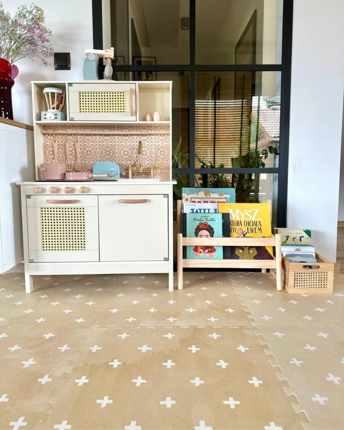 Tapis Puzzle Mousse Cross OLYA KIDS – Azure / Sand | 120×180 cm – Motricité Montessori pour enfant | Tinitto