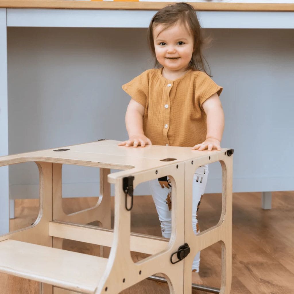 Tour d’Apprentissage Évolutive 2-en-1 STEP’n’SIT® – Bois Naturel