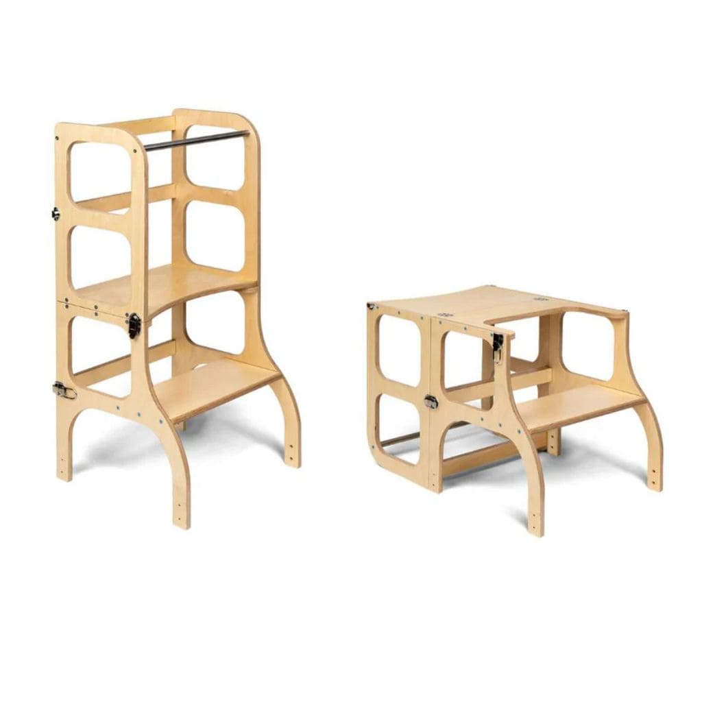 Tour d’Apprentissage Évolutive 2-en-1 STEP’n’SIT® – Bois Naturel