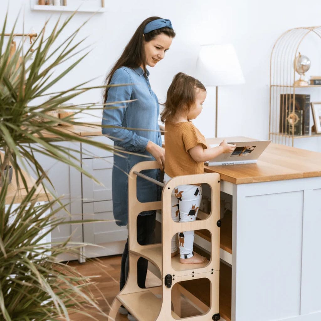 Tour d’Apprentissage Évolutive 2-en-1 STEP’n’SIT® – Bois Naturel