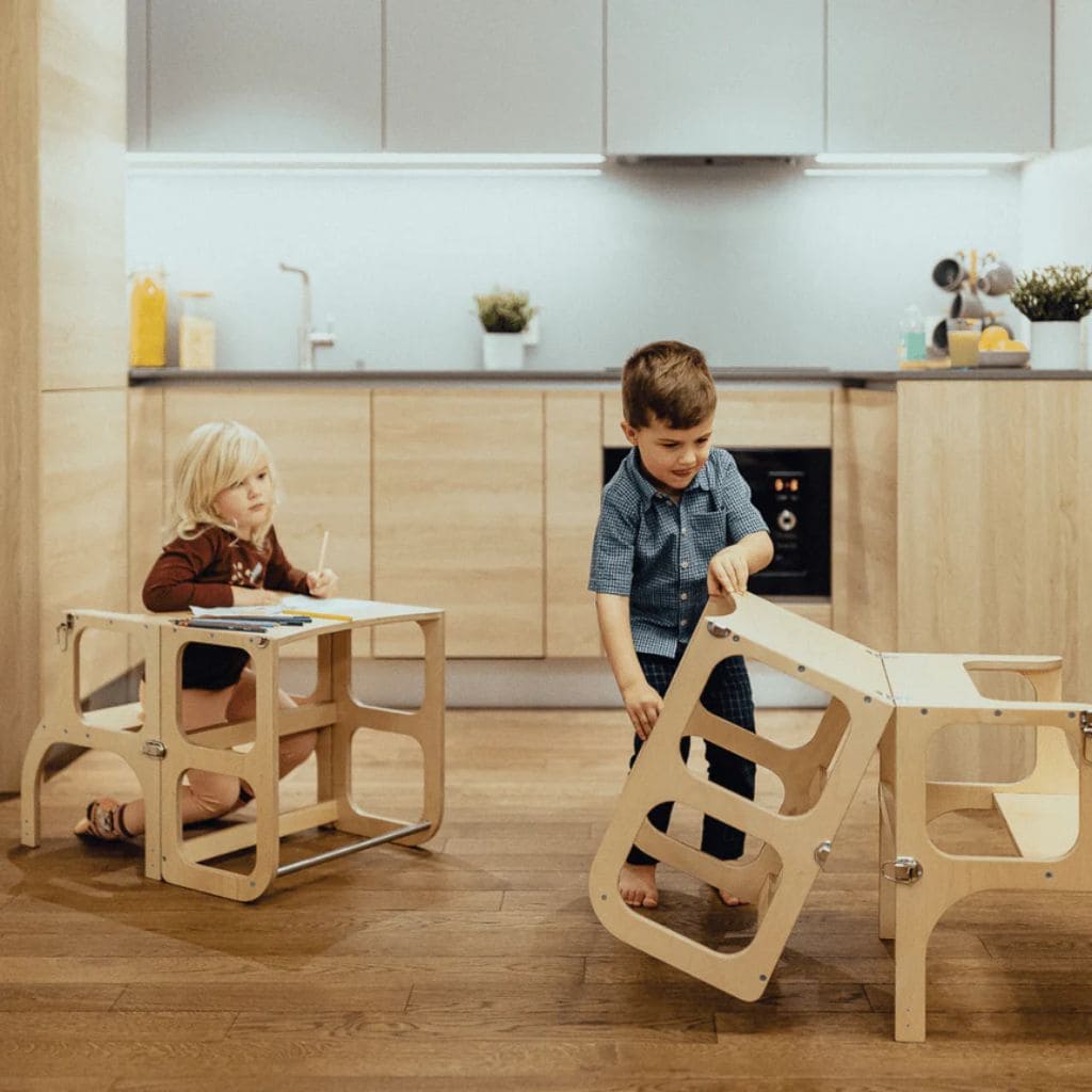 Tour d’Apprentissage Évolutive 2-en-1 STEP’n’SIT® – Bois Naturel