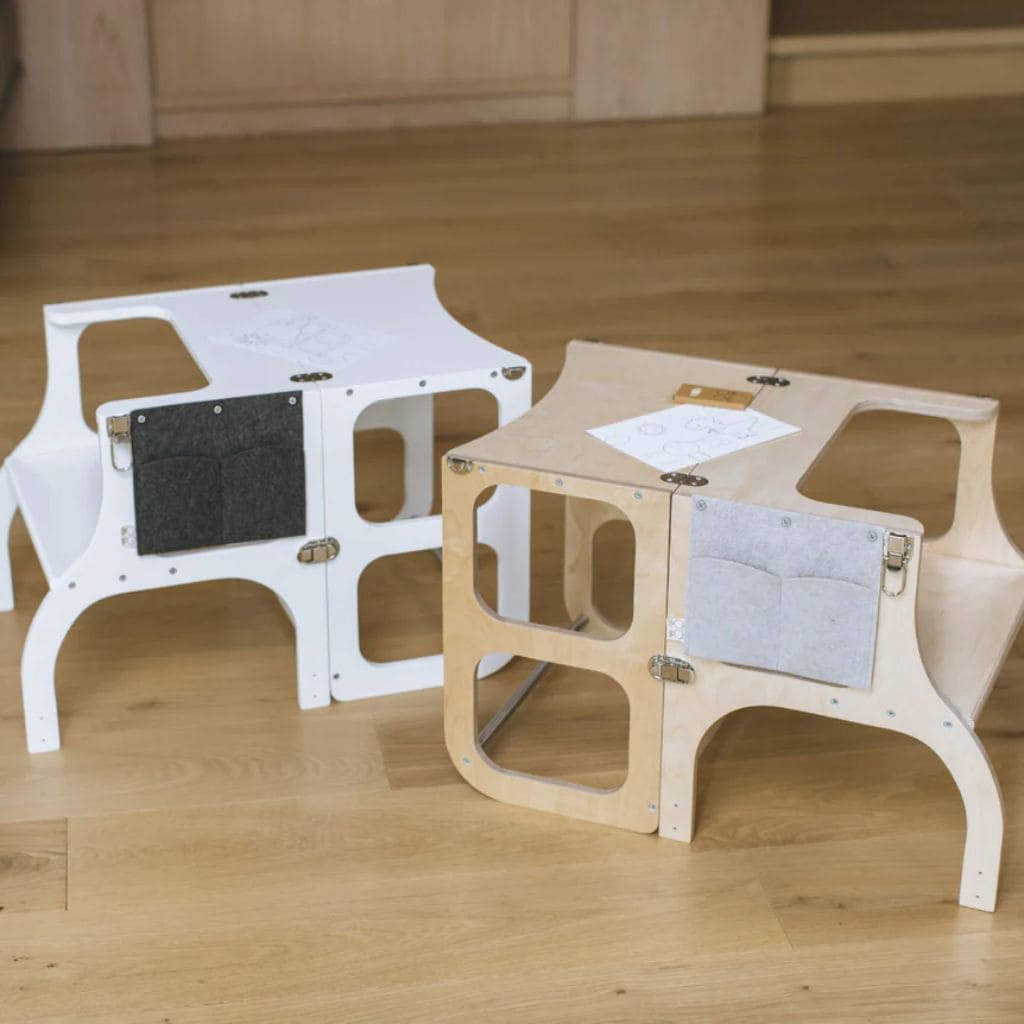 Tour d’Apprentissage Évolutive 2-en-1 STEP’n’SIT® – Bois Naturel