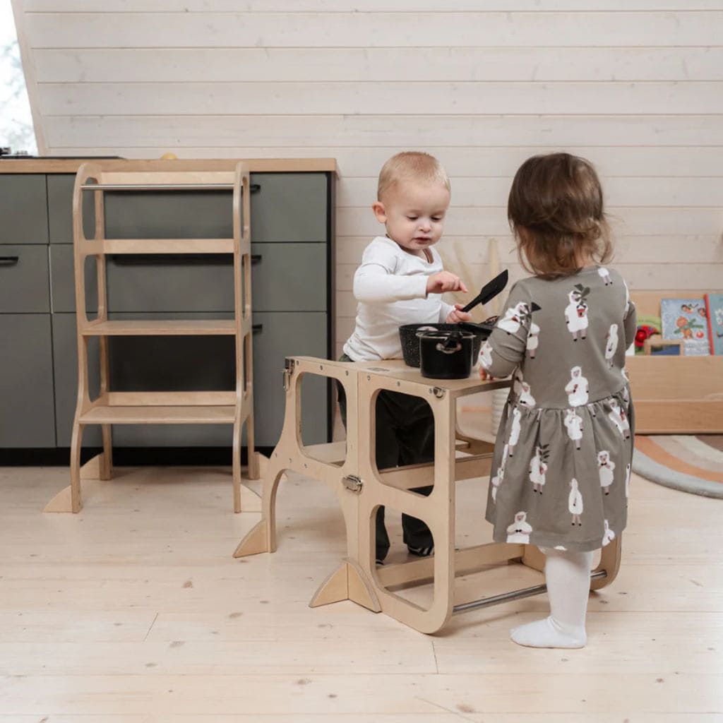 Tour d’Apprentissage Évolutive 2-en-1 STEP’n’SIT® – Bois Naturel