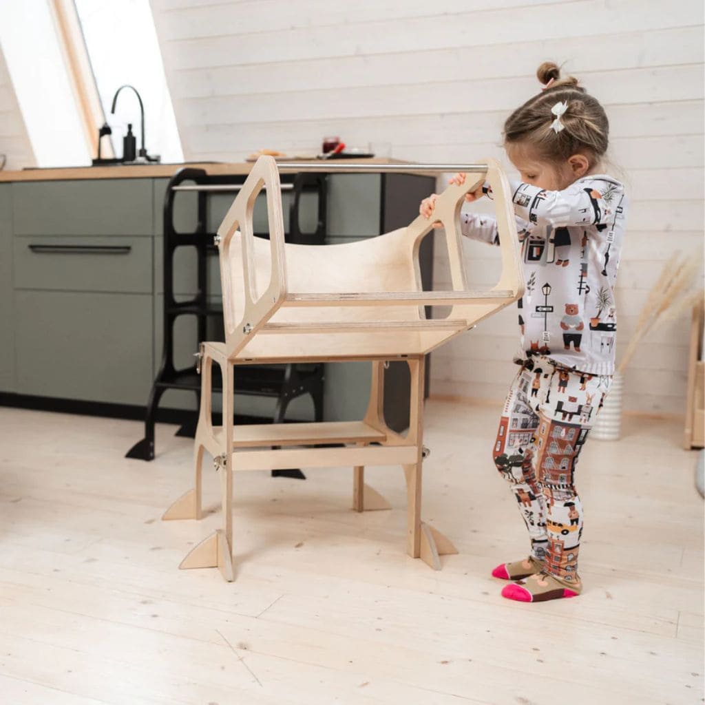 Tour d’Apprentissage Évolutive 2-en-1 STEP’n’SIT® – Bois Naturel