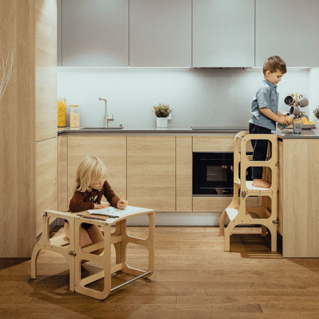 Tour d’Apprentissage Évolutive 2-en-1 STEP’n’SIT® – Bois Naturel