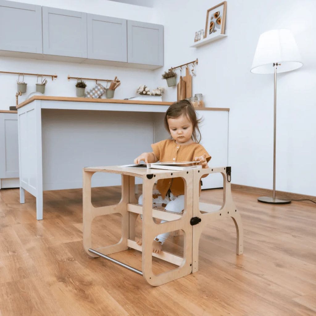 Tour d’Apprentissage Évolutive 2-en-1 STEP’n’SIT® – Bois Naturel