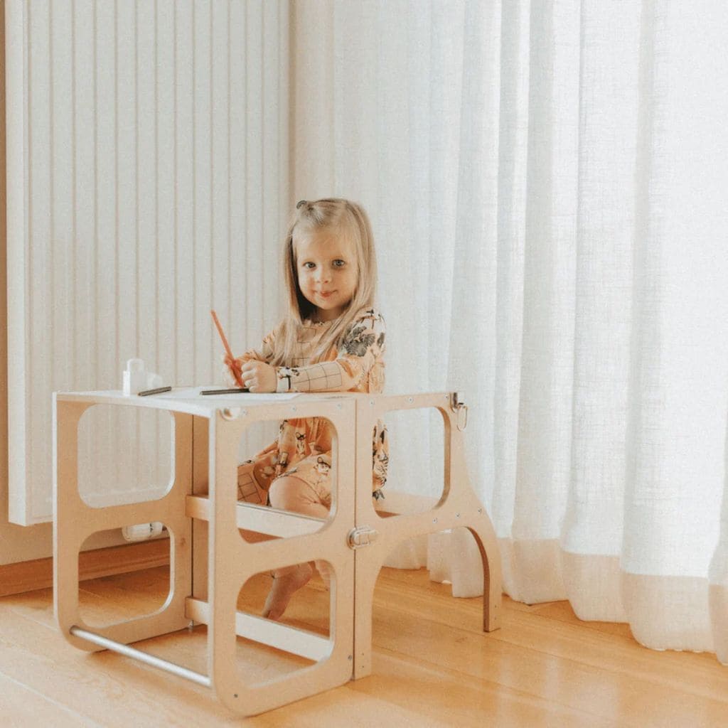 Tour d’Apprentissage Évolutive 2-en-1 STEP’n’SIT® – Bois Naturel