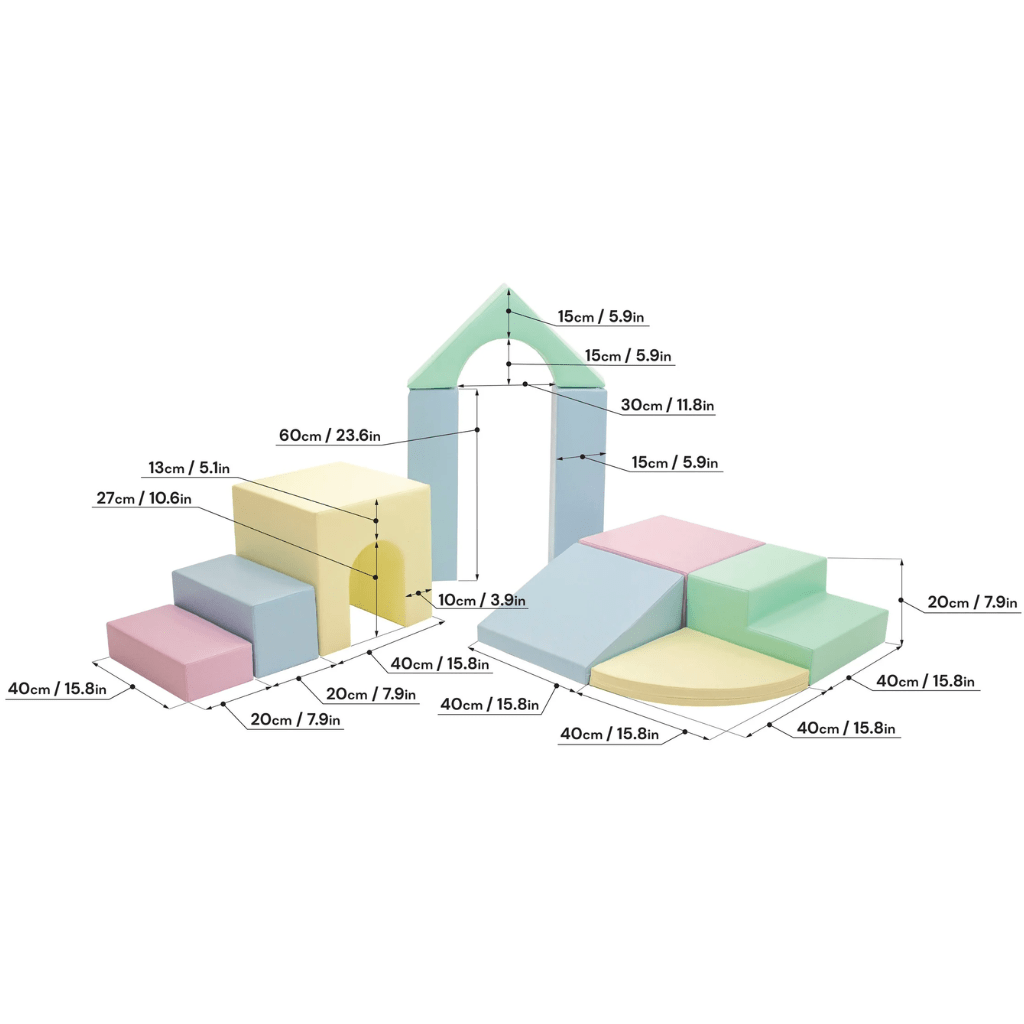 Ensemble de 10 Blocs de Mousse Soft Play - Pastel en | Motricidade Tinitto – Fabrication européenne