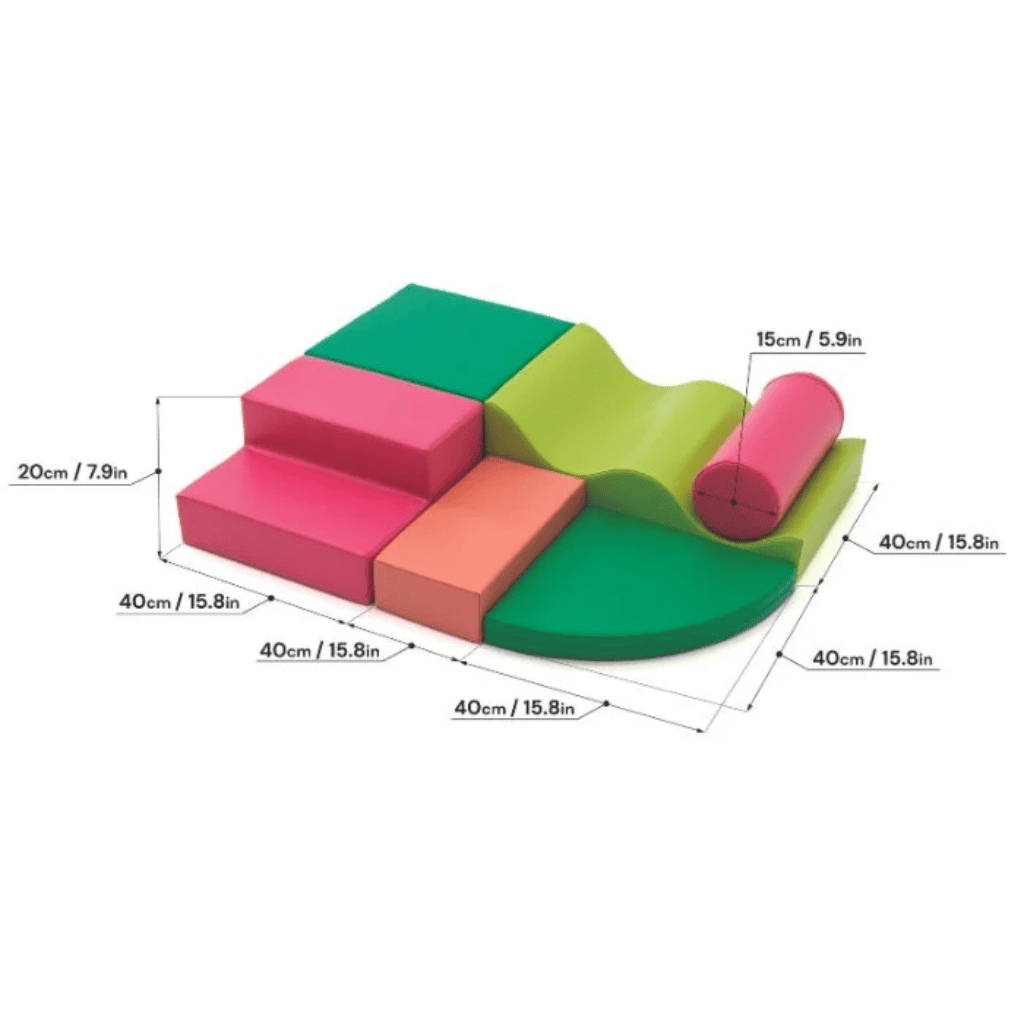 Ensemble de 6 blocs de mousse Soft Play - Pink & Green en | Motricidade Tinitto – Fabrication européenne