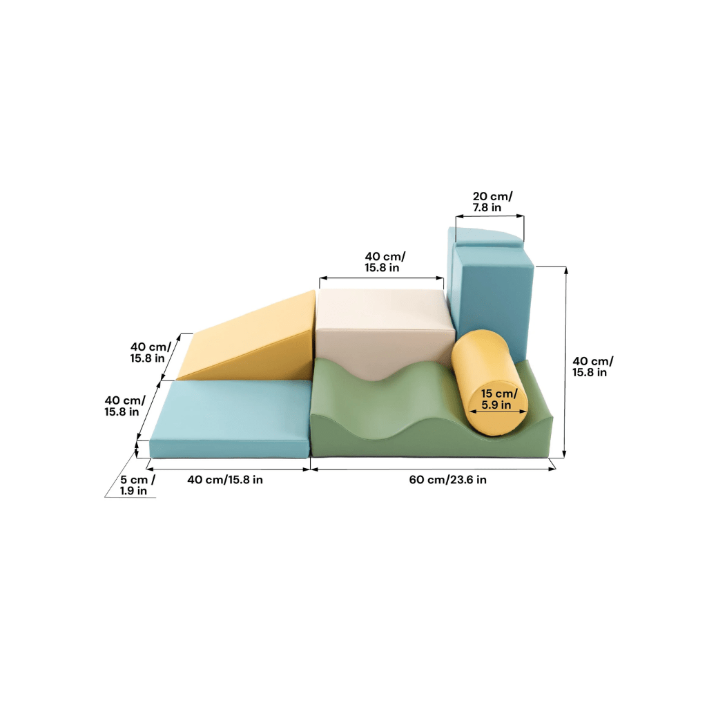 Ensemble de 7 blocs de mousse Soft Play - Pastel Turquoise en | Motricidade Tinitto – Fabrication européenne