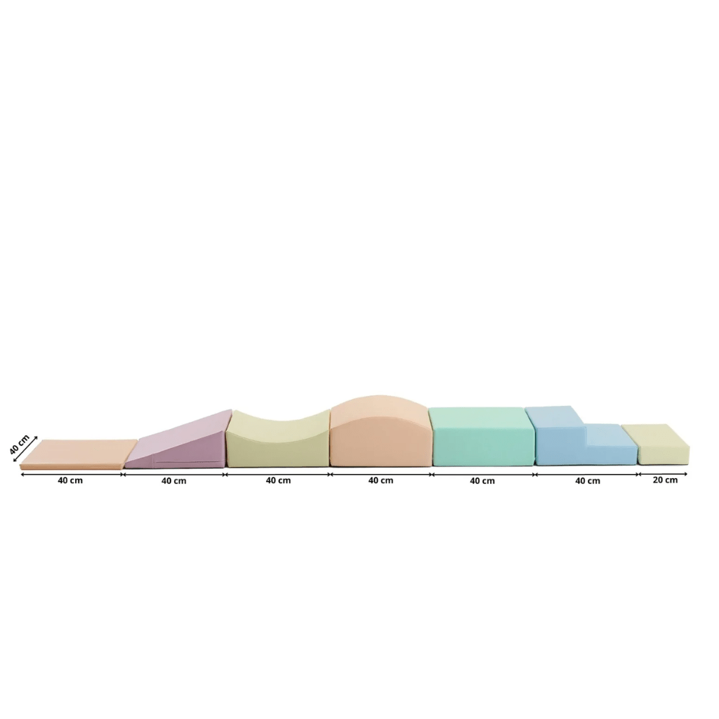 Ensemble de 7 Blocs de Mousse Soft Play - Petit Rampant Pastel Turquoise en | Motricidade Tinitto – Fabrication européenne