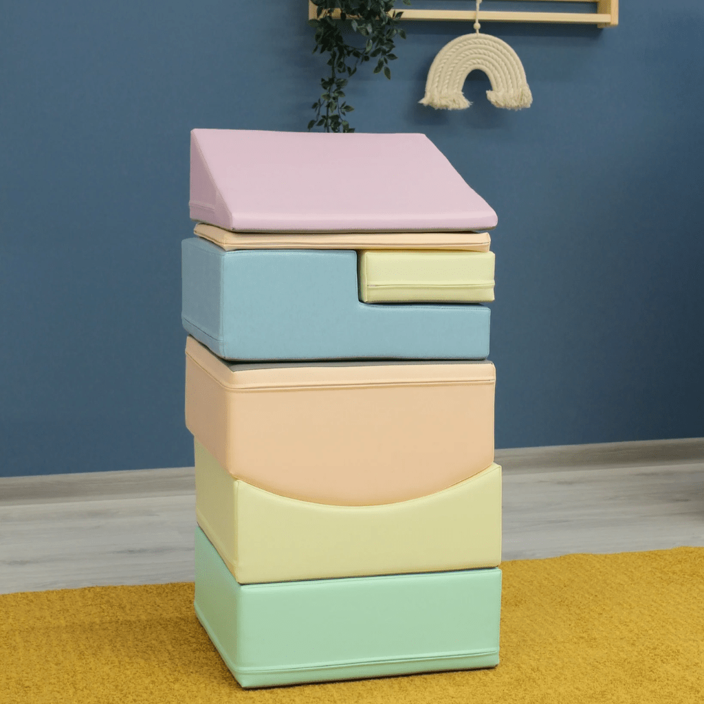 Ensemble de 7 Blocs de Mousse Soft Play - Petit Rampant Pastel Turquoise en | Motricidade Tinitto – Fabrication européenne