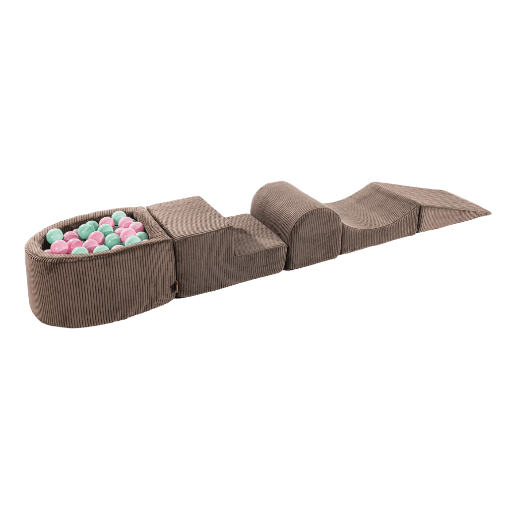 Ensemble de jeu avec petite piscine à balles - Brown & Pastel Pink/Mint en | Motricidade Tinitto – Fabrication européenne