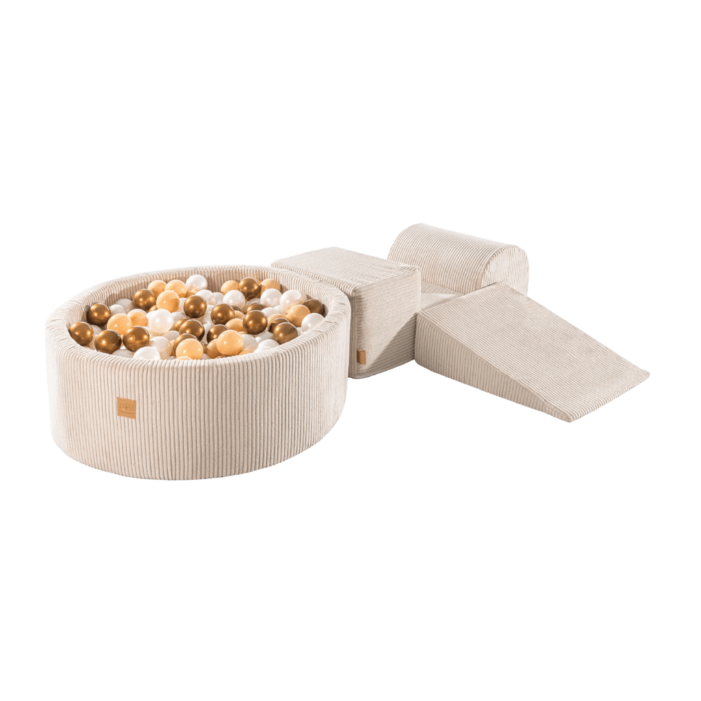 Set da gioco con piscina di palline - Ecru, bianco perlato, beige e oro in | Motricidade Tinitto – Prodotto in Europa