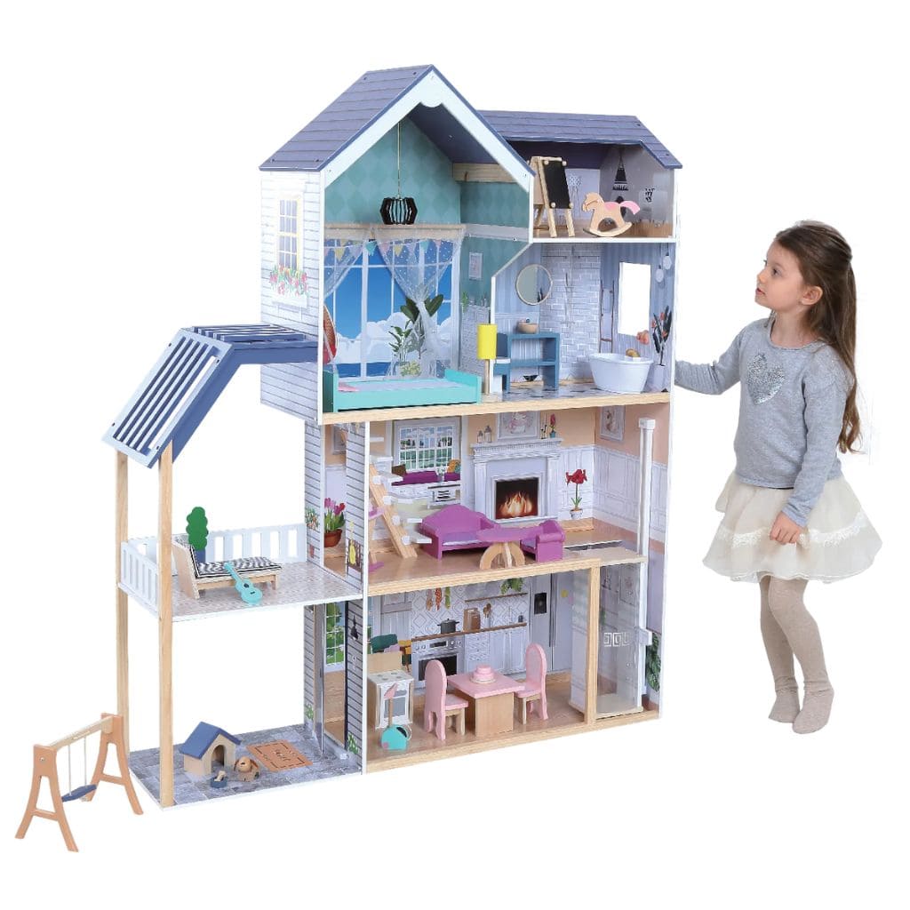 Maison de Poupée Éclairée Cristal en Bois Naturel en | Decoração Tinitto – Fabrication européenne