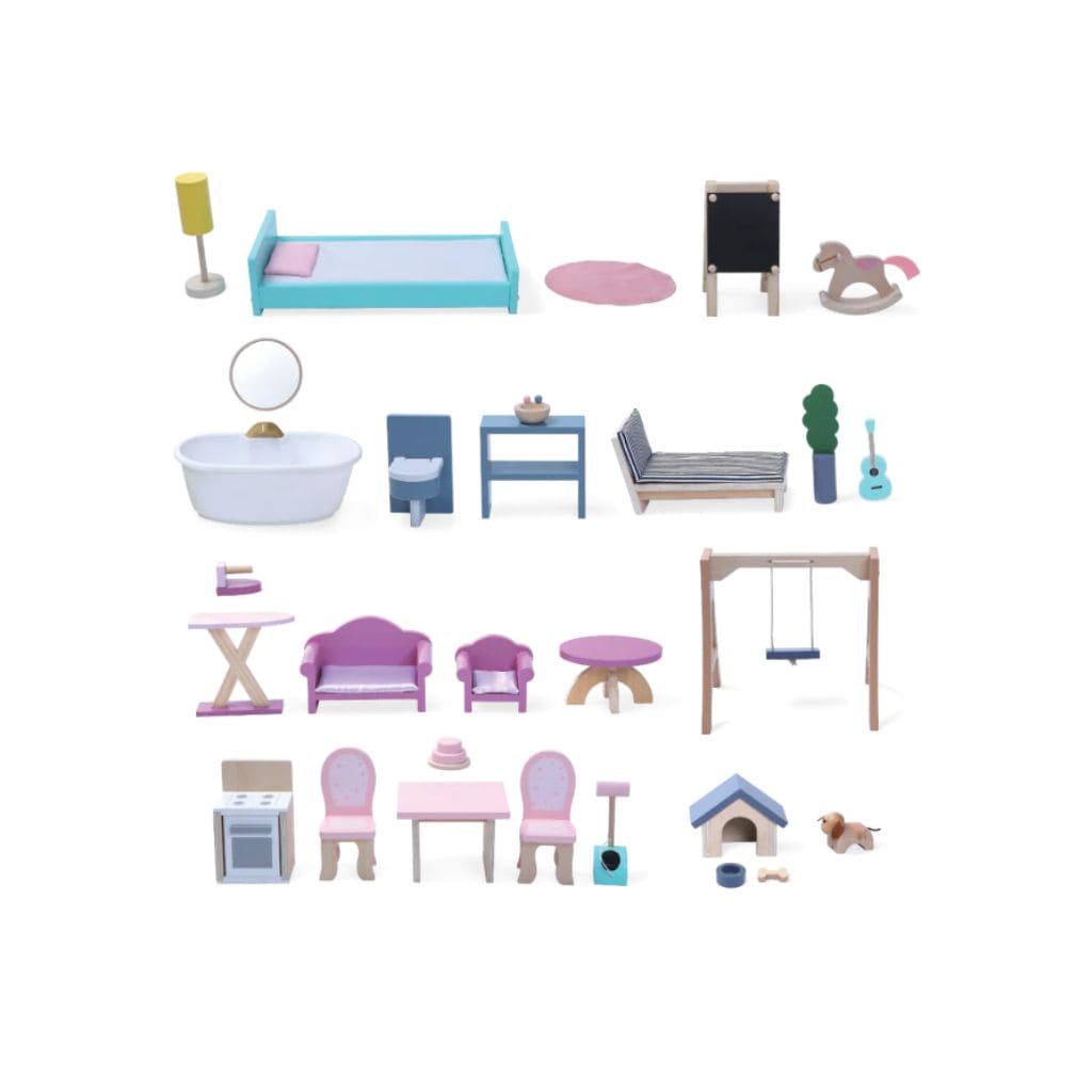 Maison de Poupée Éclairée Cristal en Bois Naturel en | Decoração Tinitto – Fabrication européenne