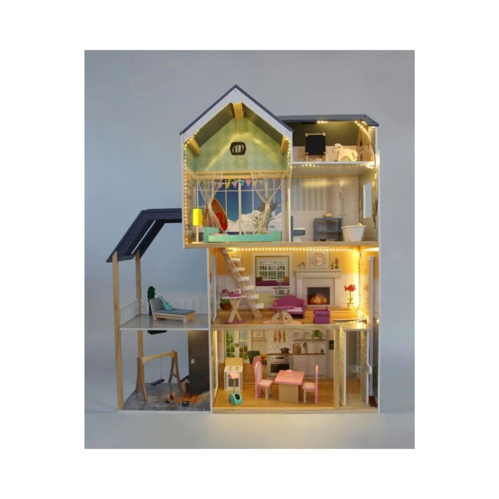 Maison de Poupée Éclairée Cristal en Bois Naturel en | Decoração Tinitto – Fabrication européenne