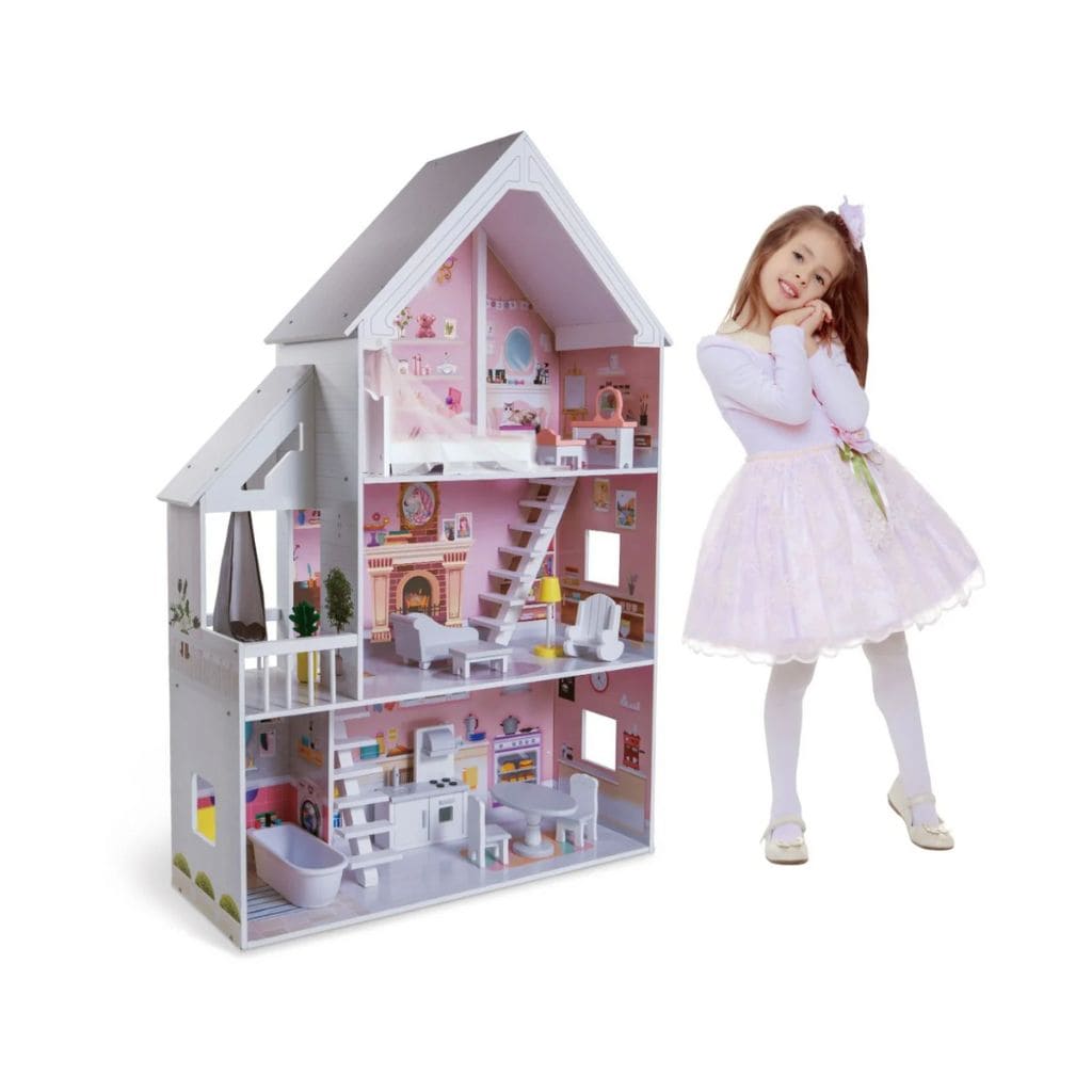 Casa de bonecas Liselle em madeira com luzes LED | Decoração Tinitto – Fabricação europeia