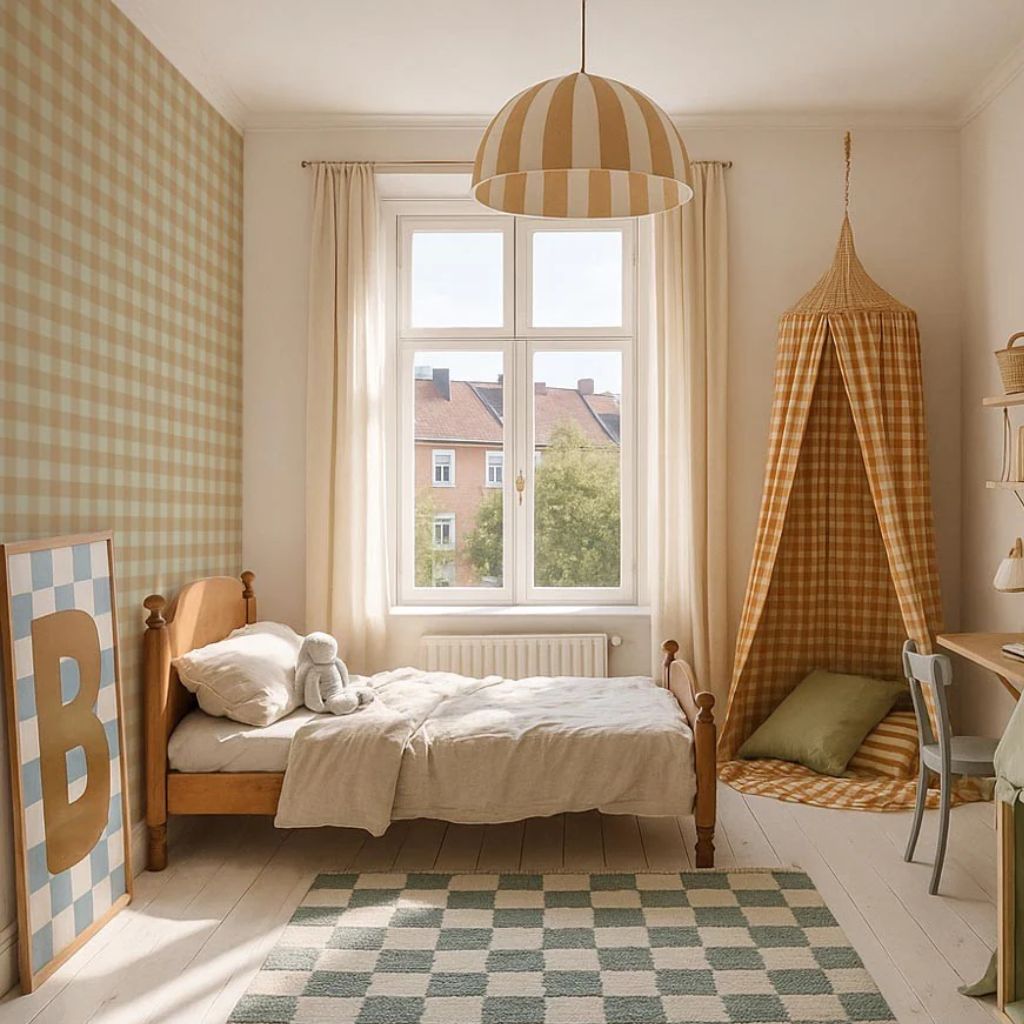 Papier Peint à Carreaux Vert et Marron – Style Vintage Anglais en | furniture Tinitto – Fabrication européenne