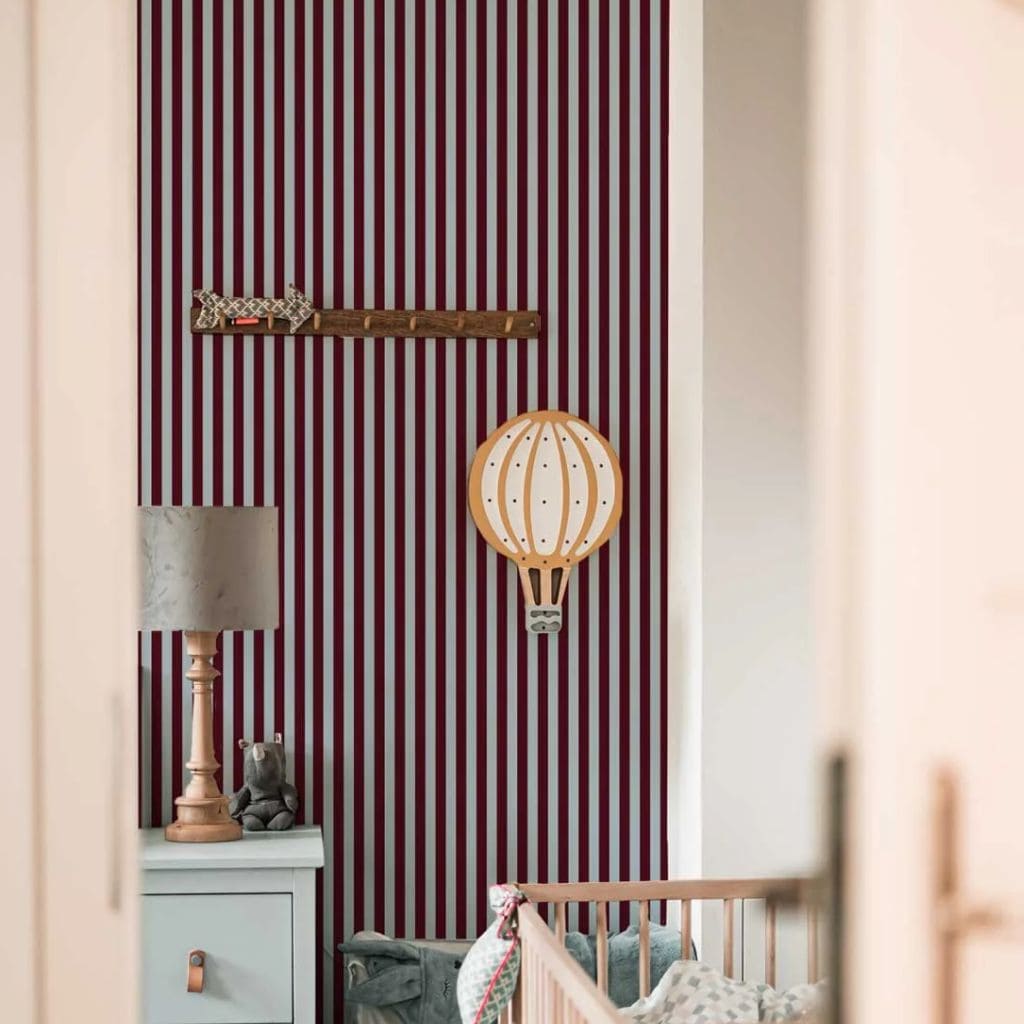 Papier Peint Rayé Maya – Bleu et Brun Doux en | furniture Tinitto – Fabrication européenne