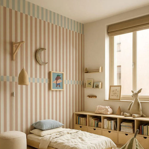 Papier Peint Rayé Vintage – Rayures Marron et Bleu en | furniture Tinitto – Fabrication européenne